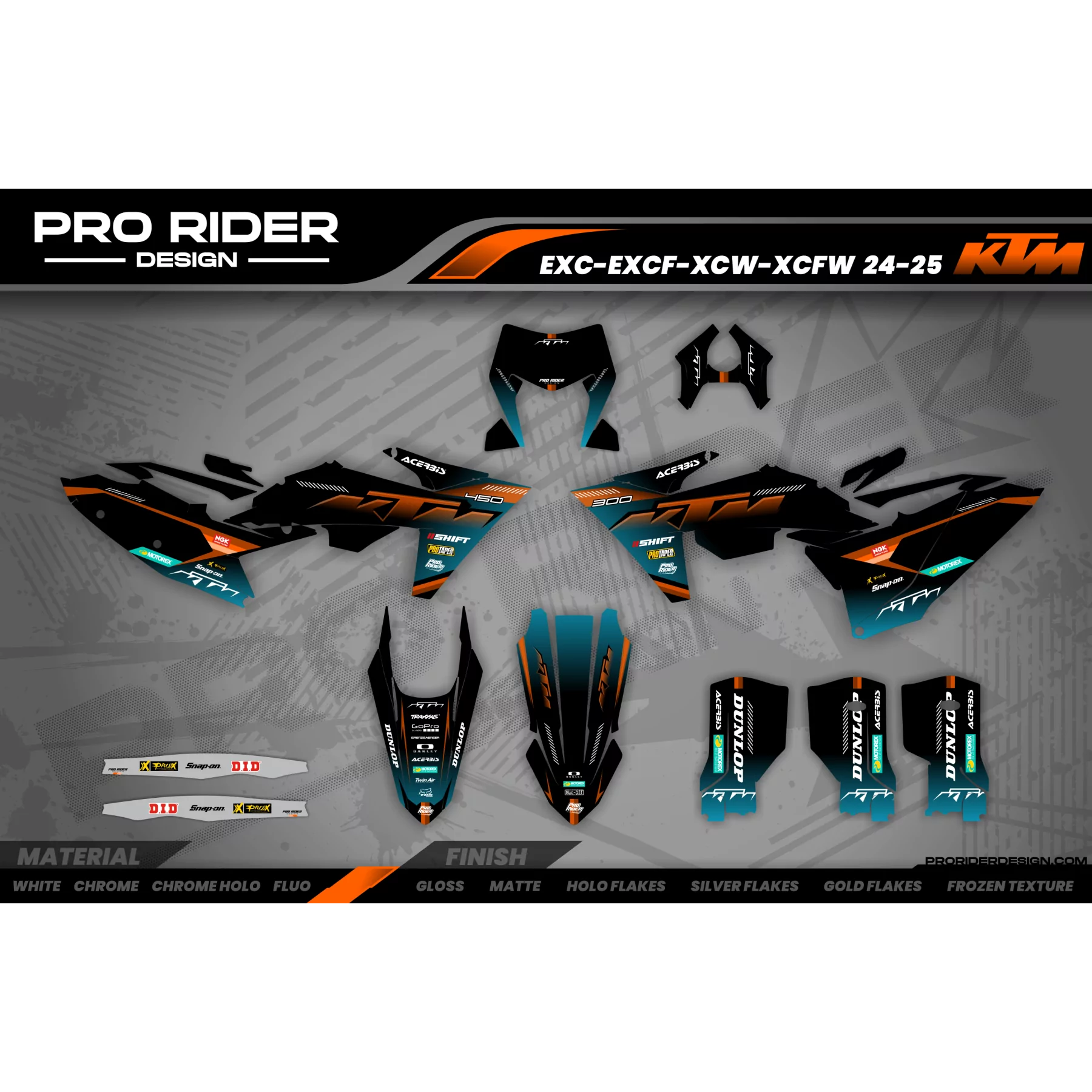 Kit adesivos moto Kit adesivos Motocross KTM SX SXF EXC | Shadow Edition | Black orange dark teal