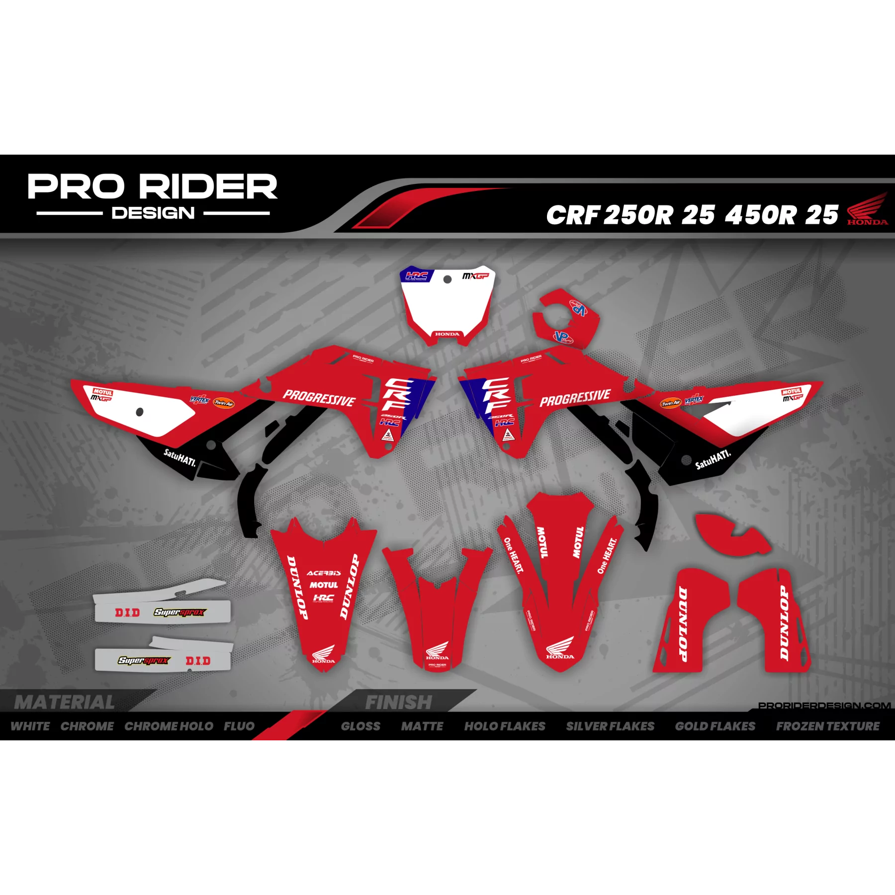 Kit adesivos moto KIT ADESIVOS Motocross HONDA HRC SMX Team PROGRESSIVE | RED