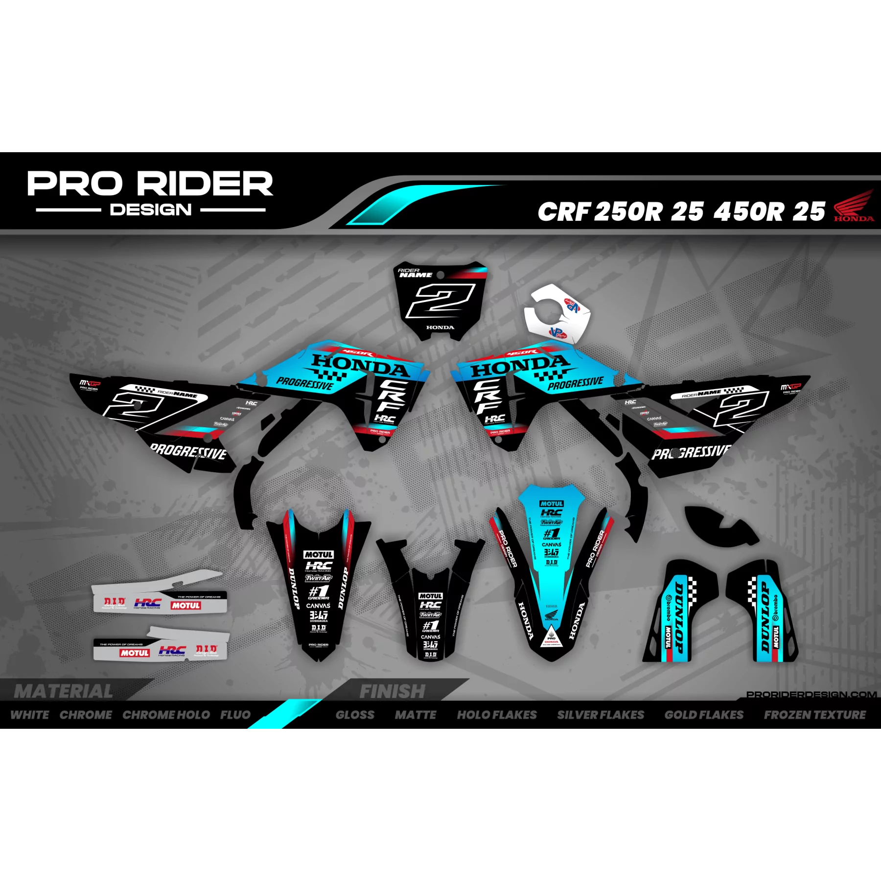 Kit adesivos moto KIT ADESIVOS Motocross HONDA TEAM HRC PROGRESSIVE | TEAL