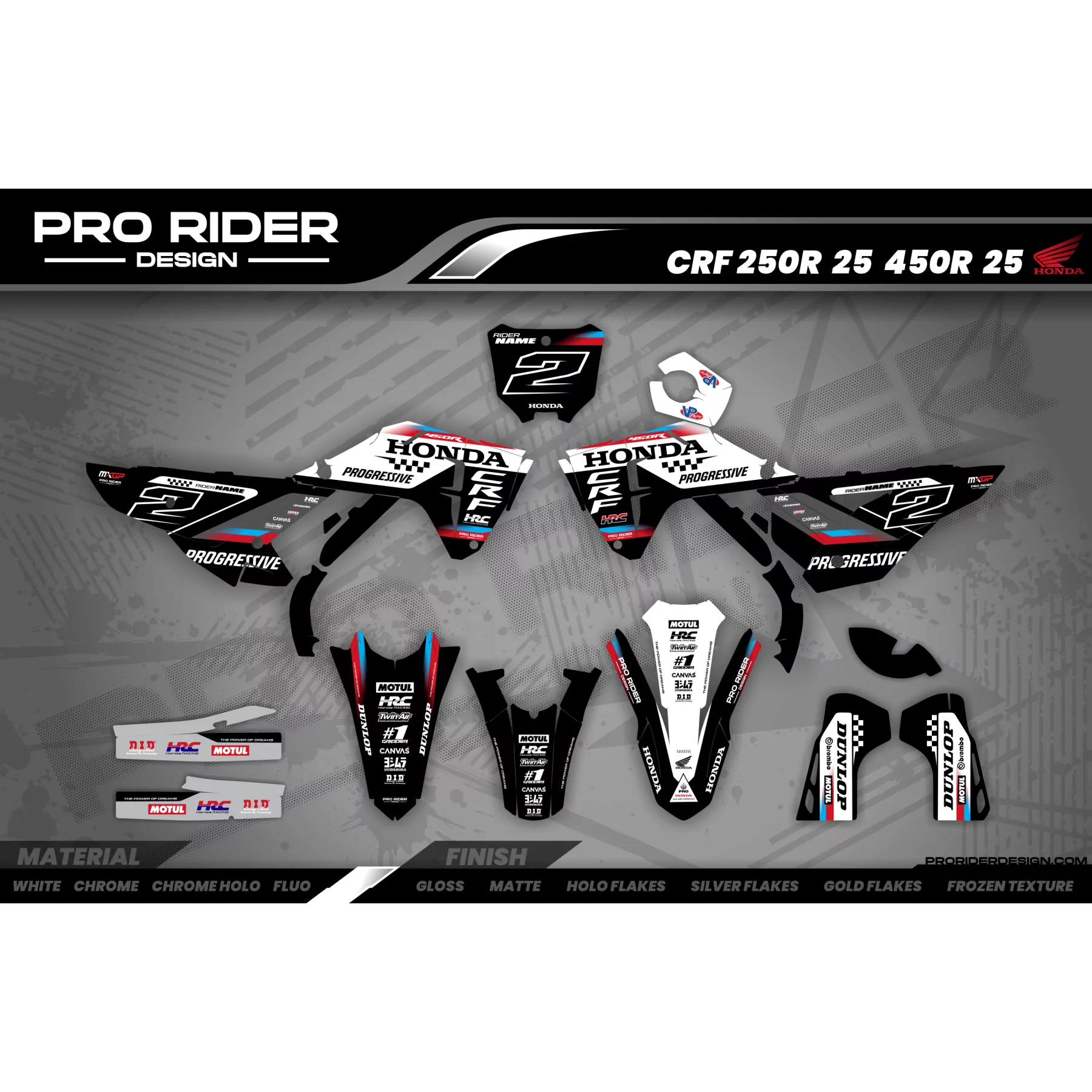 Kit adhesivos moto KIT ADHESIVOS Motocross HONDA TEAM HRC PROGRESSIVE | BLACK & WHITE