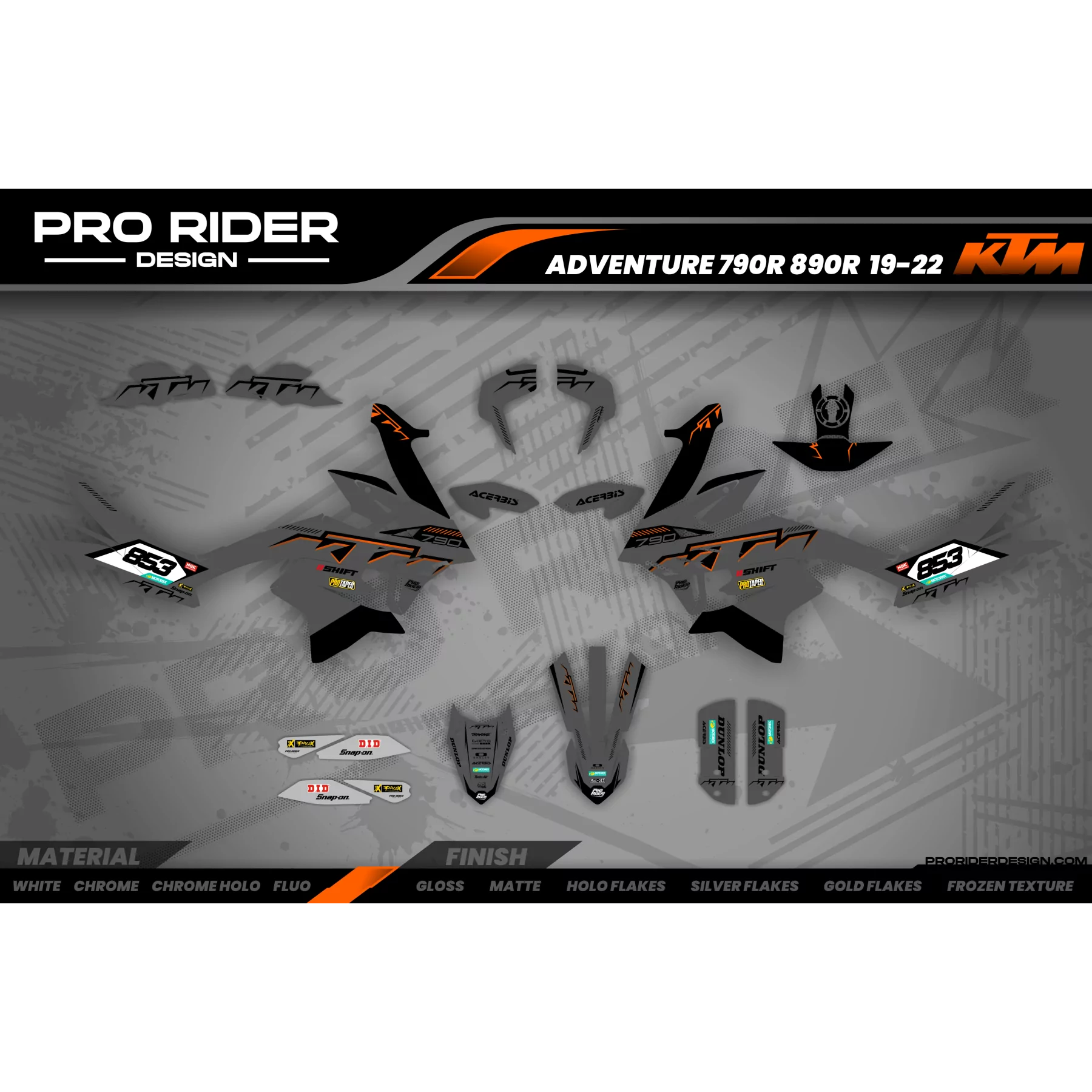 Kit déco moto Kit déco Motocross KTM SX SXF EXC | Shadow Edition | Grey black