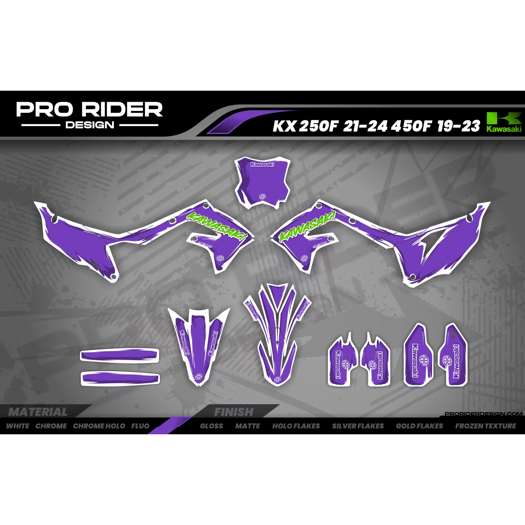 Motorrad-DEKOR DEKOR MOTOCROSS KAWASAKI CARTOON MANGA BRUSH WHITE/PURPLE