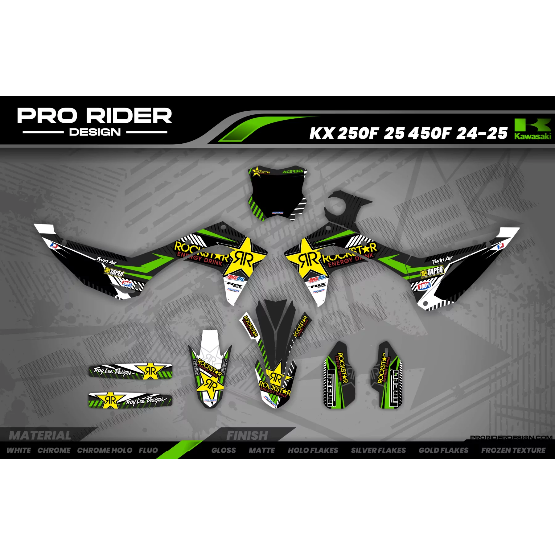 Kit adesivos moto KIT ADESIVOS MOTOCROSS PERSO ROCKSTAR Edição Limitada verde (ref:prda19b)