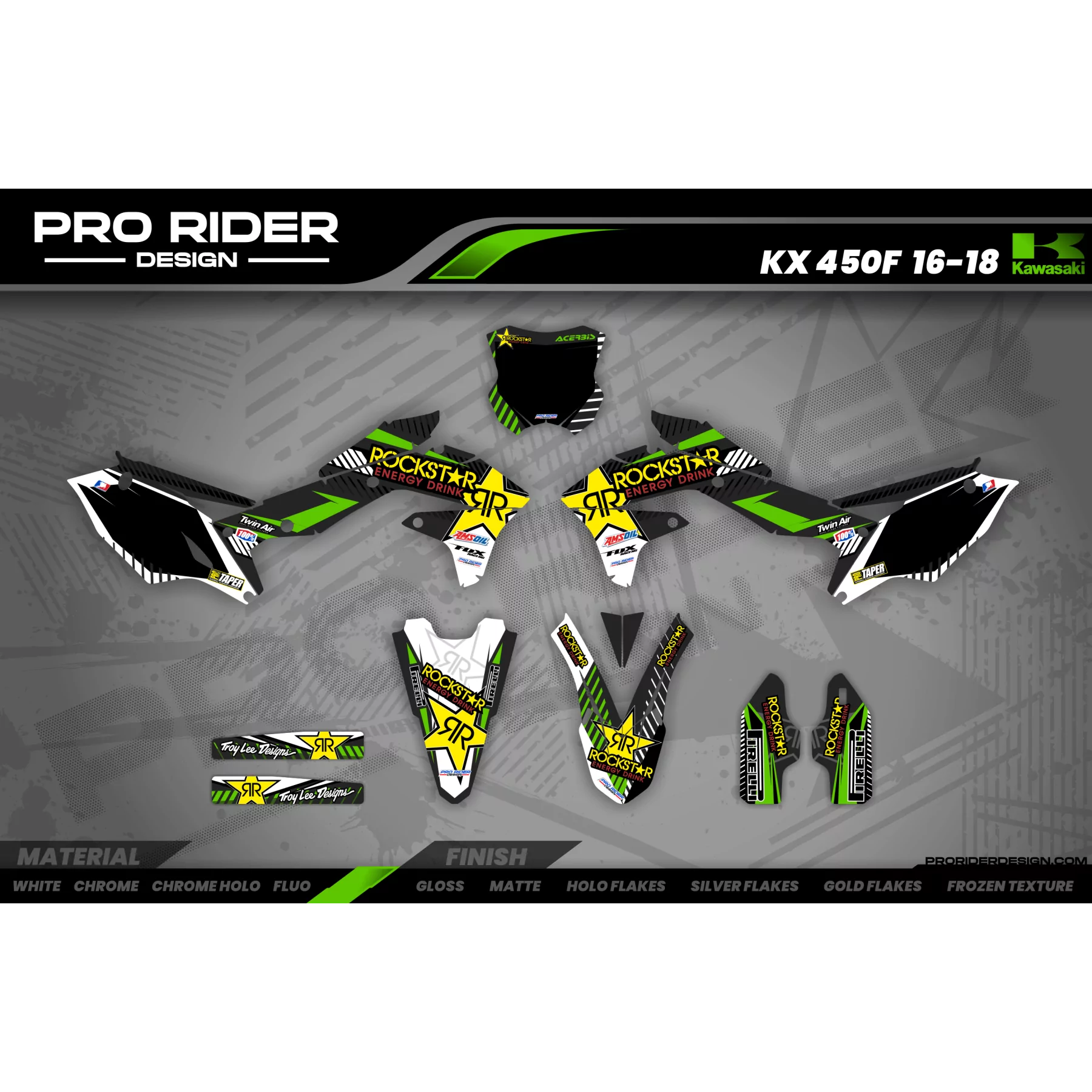 Kit adesivos moto KIT ADESIVOS MOTOCROSS PERSO ROCKSTAR Edição Limitada verde (ref:prda19b)