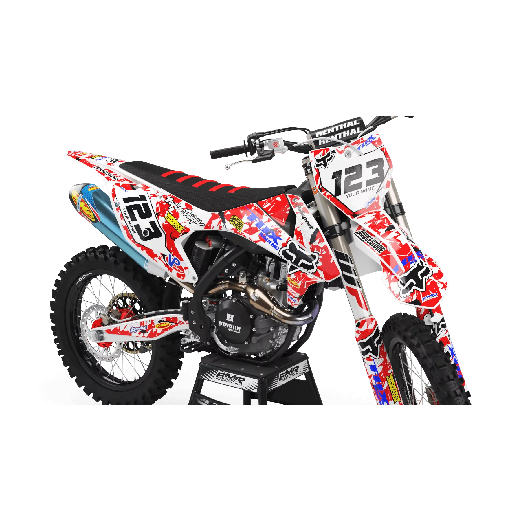 Kit adesivos moto KIT ADESIVOS MOTOCROSS FOX CAMO vermelho (ref:prda9a)