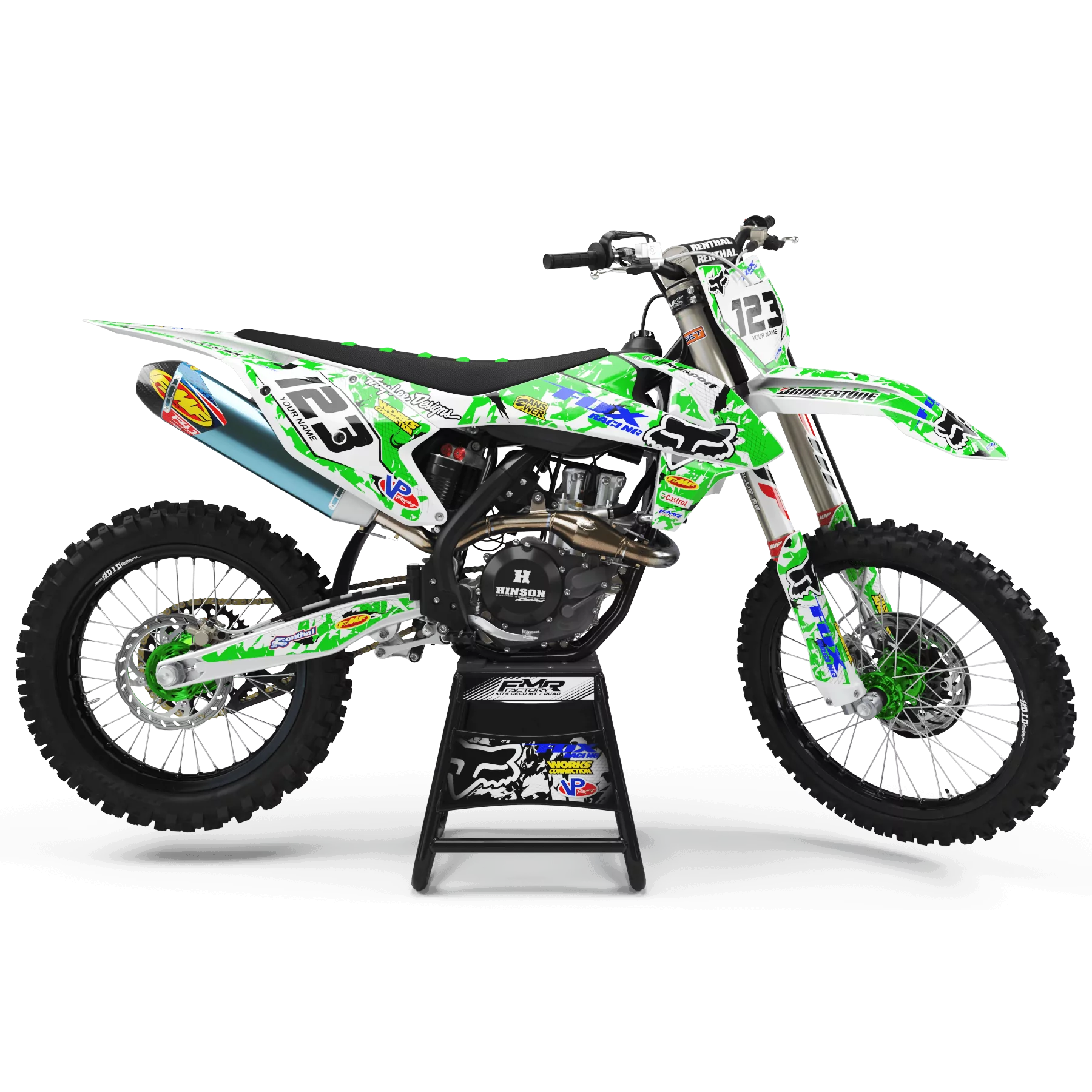Kit adesivos moto KIT ADESIVOS MOTOCROSS FOX CAMO verde (ref:prda9b)