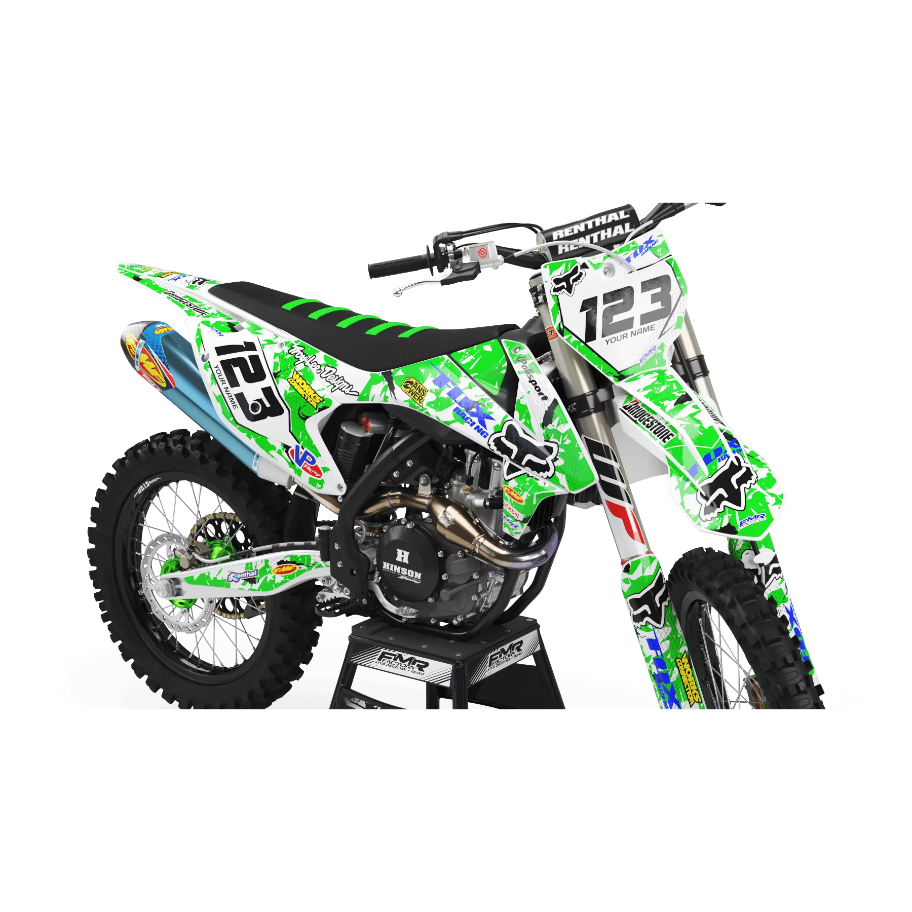 Kit adesivos moto KIT ADESIVOS MOTOCROSS FOX CAMO verde (ref:prda9b)