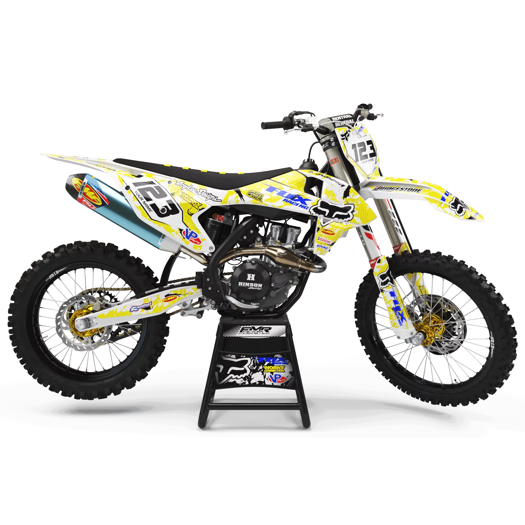 Kit adesivos moto KIT ADESIVOS MOTOCROSS FOX CAMO amarelo (ref:prda9d)