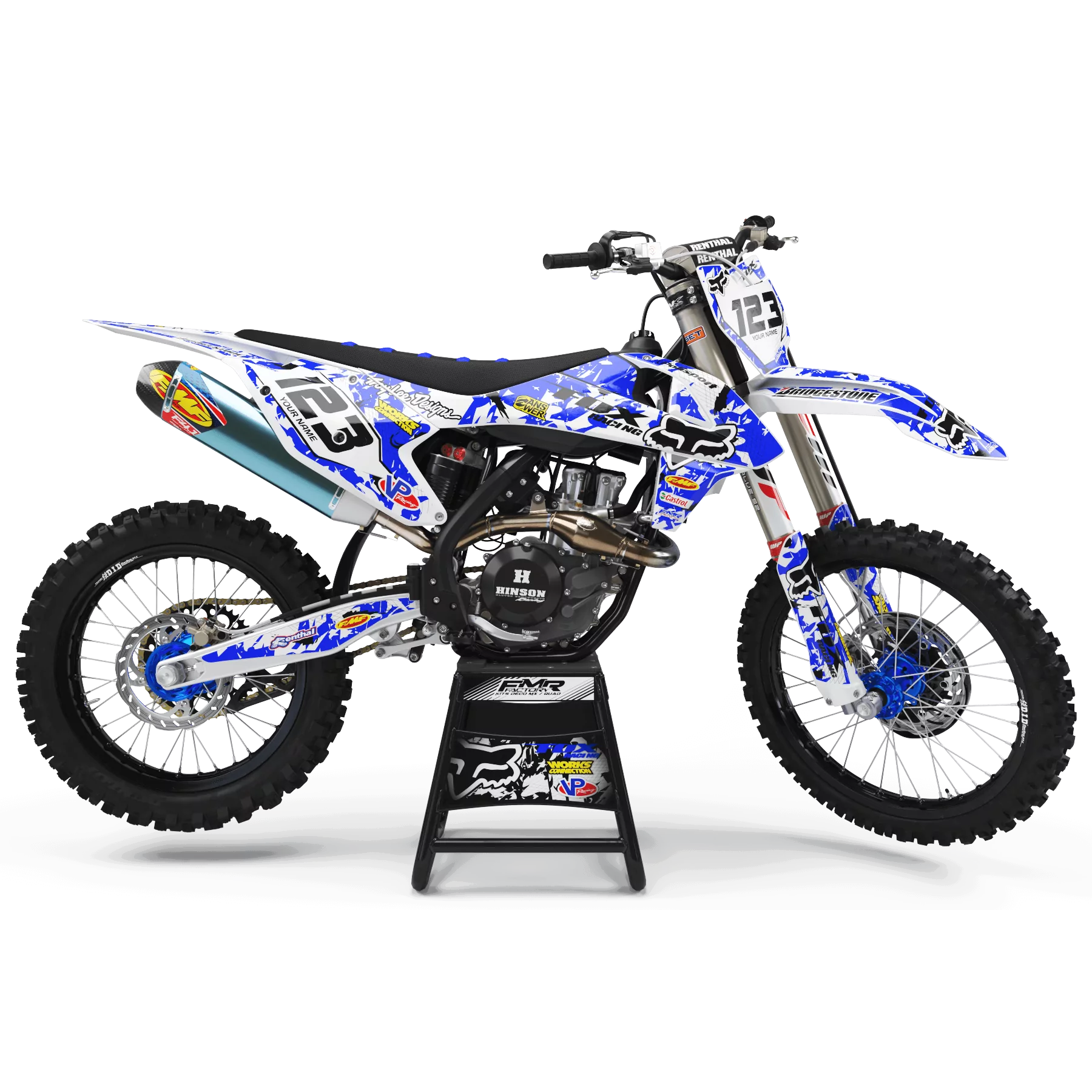 Kit adesivos moto KIT ADESIVOS MOTOCROSS FOX CAMO azul (ref:prda9e)