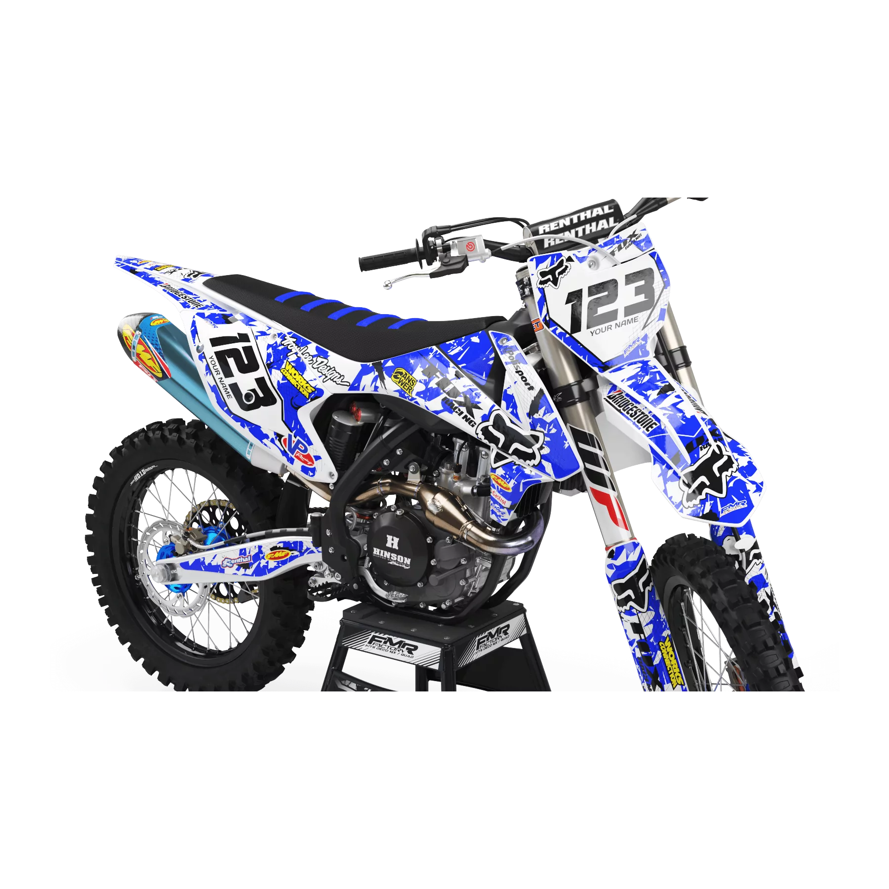 Kit adesivos moto KIT ADESIVOS MOTOCROSS FOX CAMO azul (ref:prda9e)