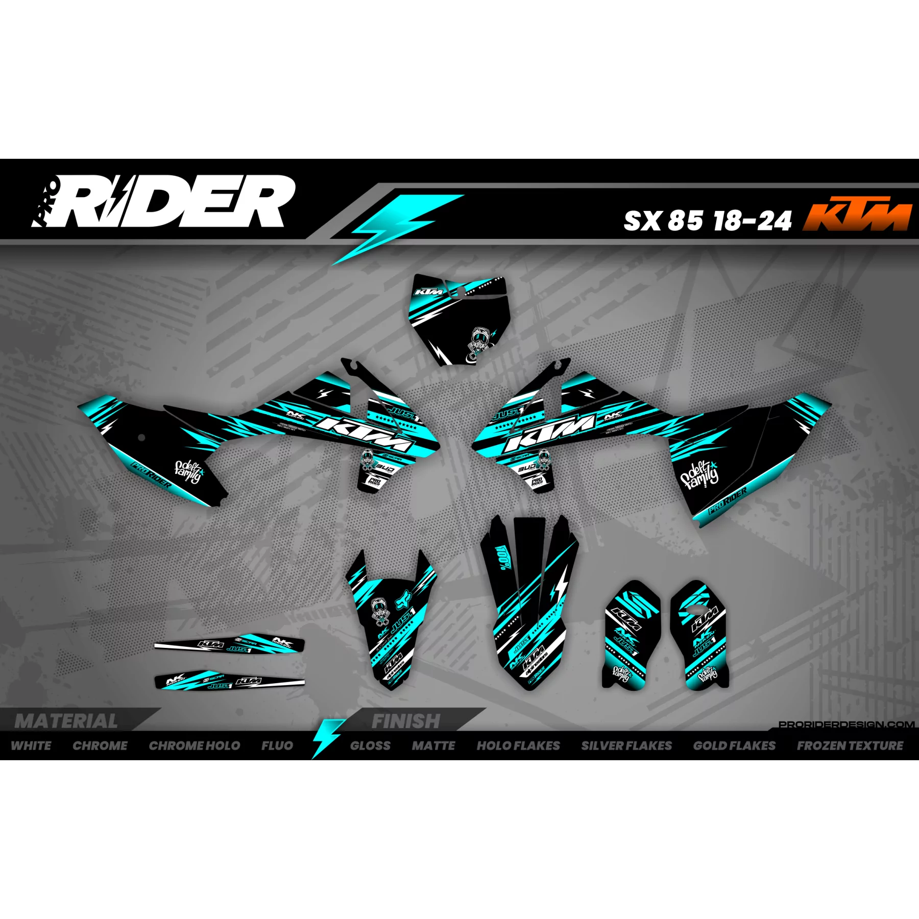 Kit adhesivos moto KIT ADHESIVOS Motocross KTM JUST1 TEAL
