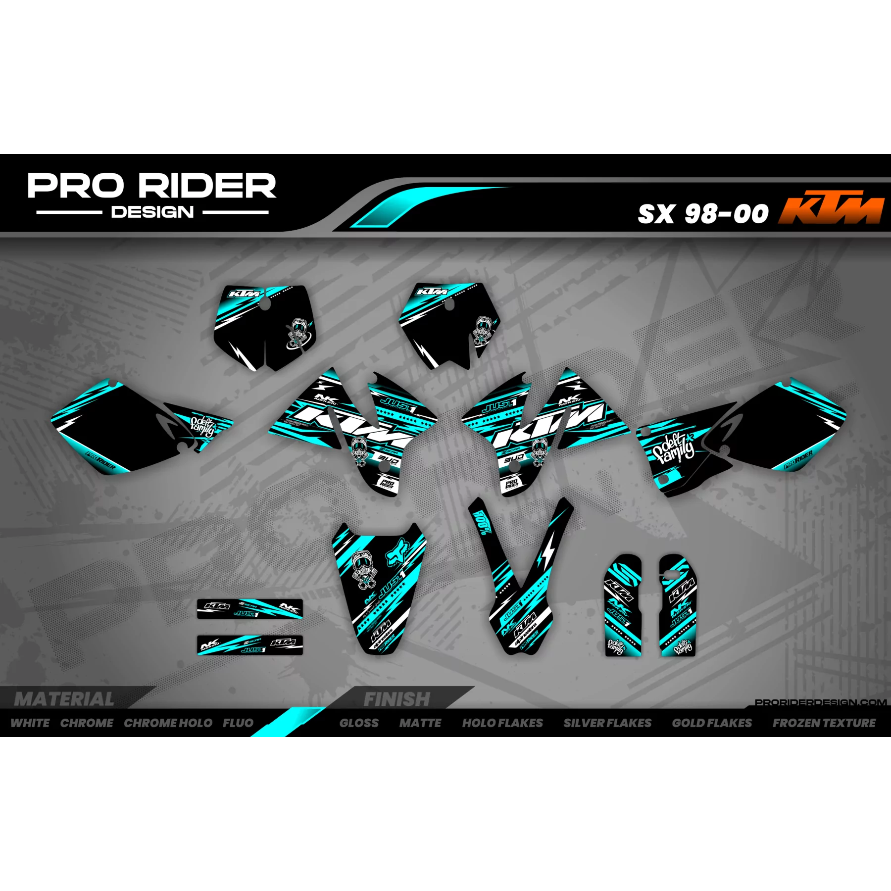 Kit adhesivos moto KIT ADHESIVOS Motocross KTM JUST1 TEAL