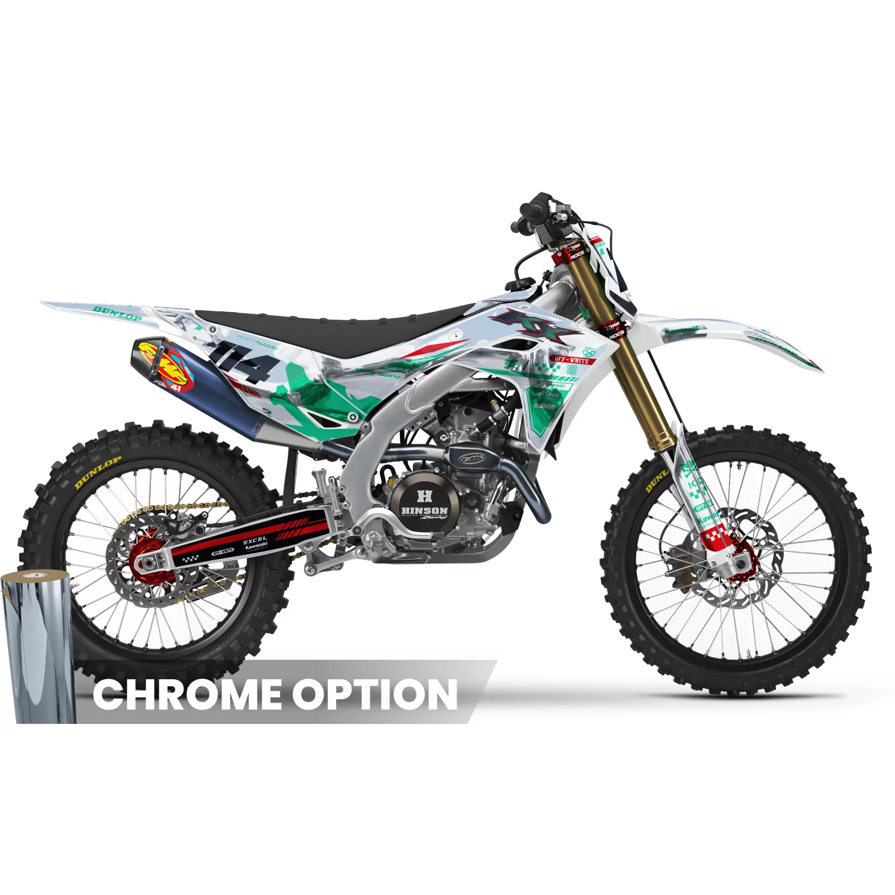 Stickerset moto Stickerset Motocross Kawasaki OFF WHITE
