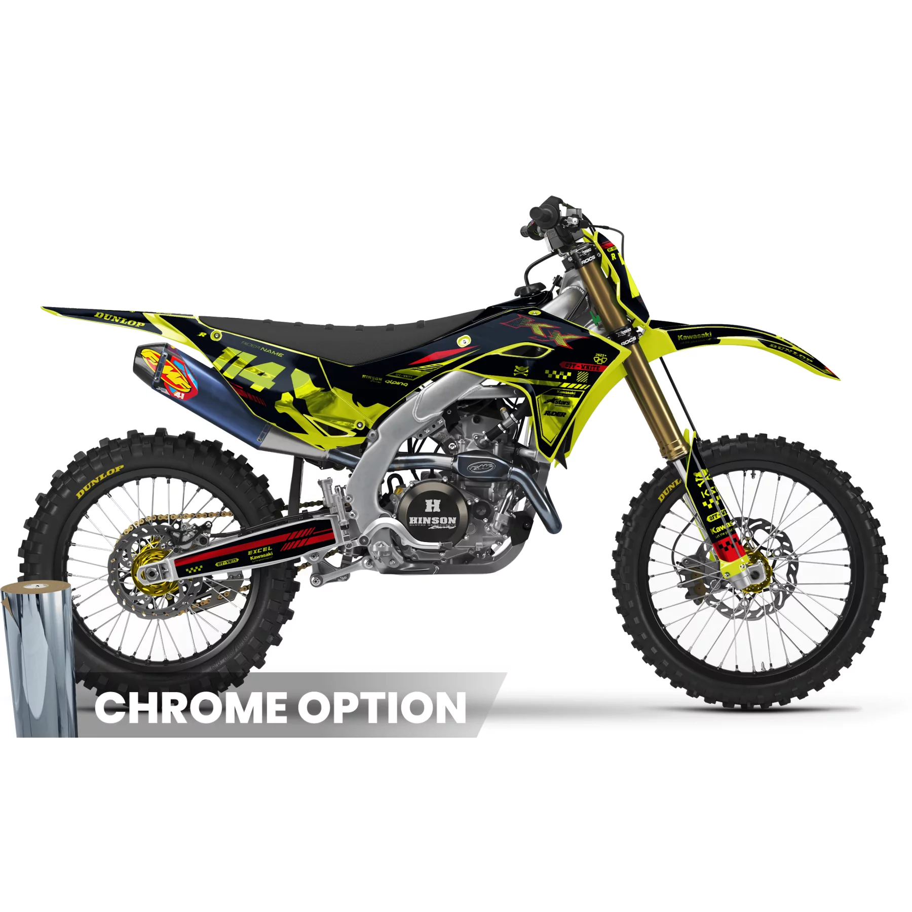 Kit adesivos moto Kit adesivos Motocross Kawasaki OFF WHITE NEON