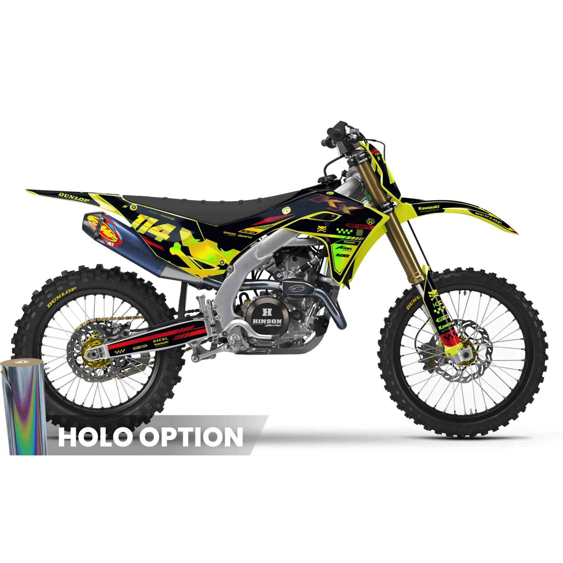 Stickerset moto Stickerset Motocross Kawasaki OFF WHITE NEON