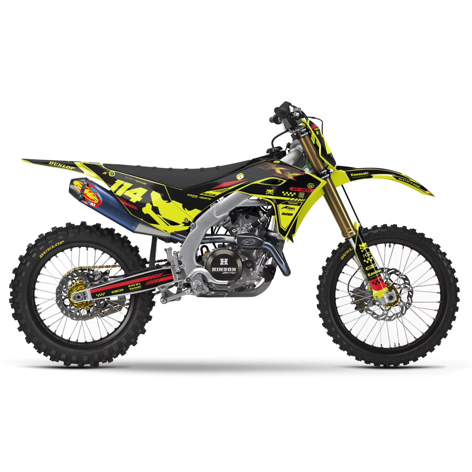 Kit adesivos moto Kit adesivos Motocross Kawasaki OFF WHITE NEON