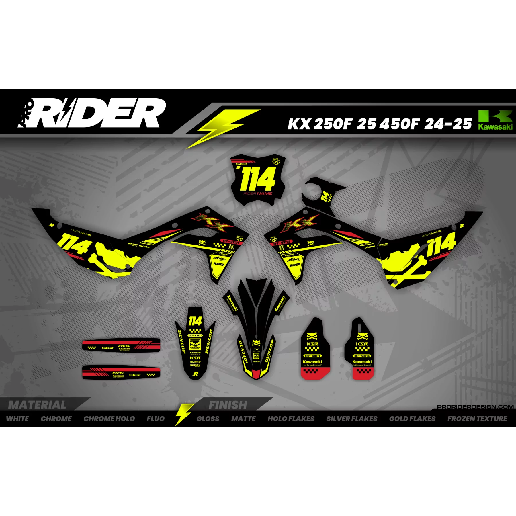 Kit adesivos moto Kit adesivos Motocross Kawasaki OFF WHITE NEON