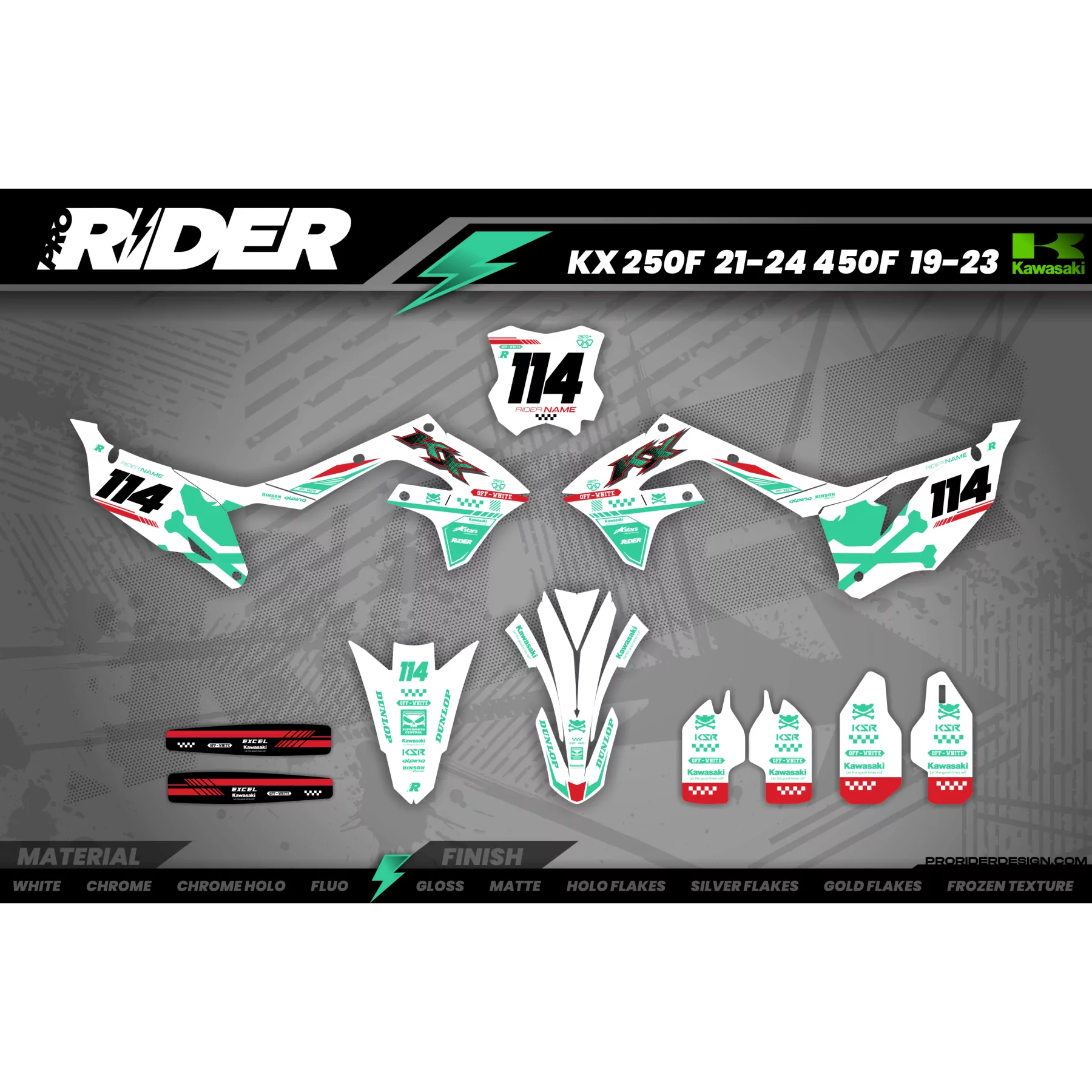 Kit adesivos moto Kit adesivos Motocross Kawasaki OFF WHITE