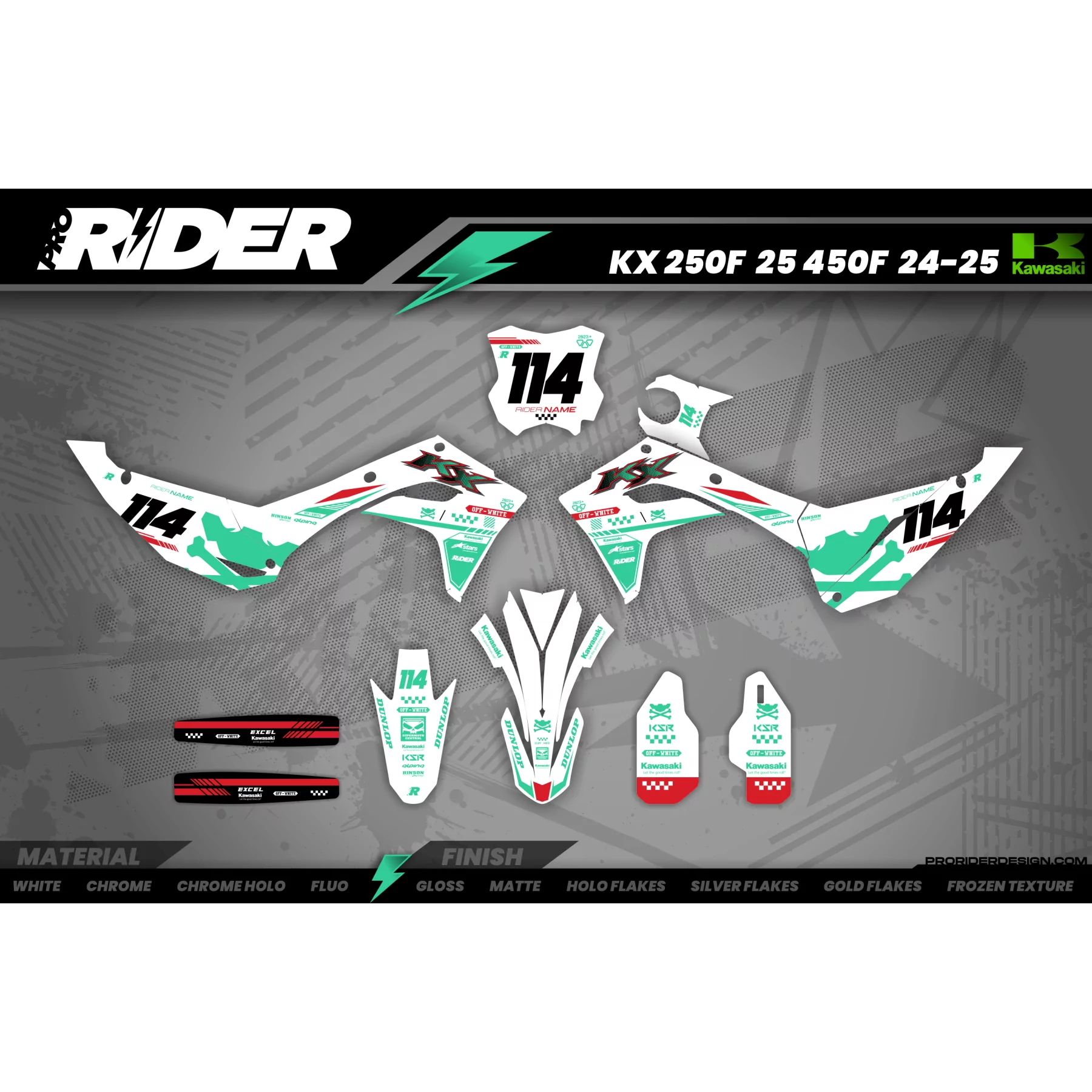 Stickerset moto Stickerset Motocross Kawasaki OFF WHITE