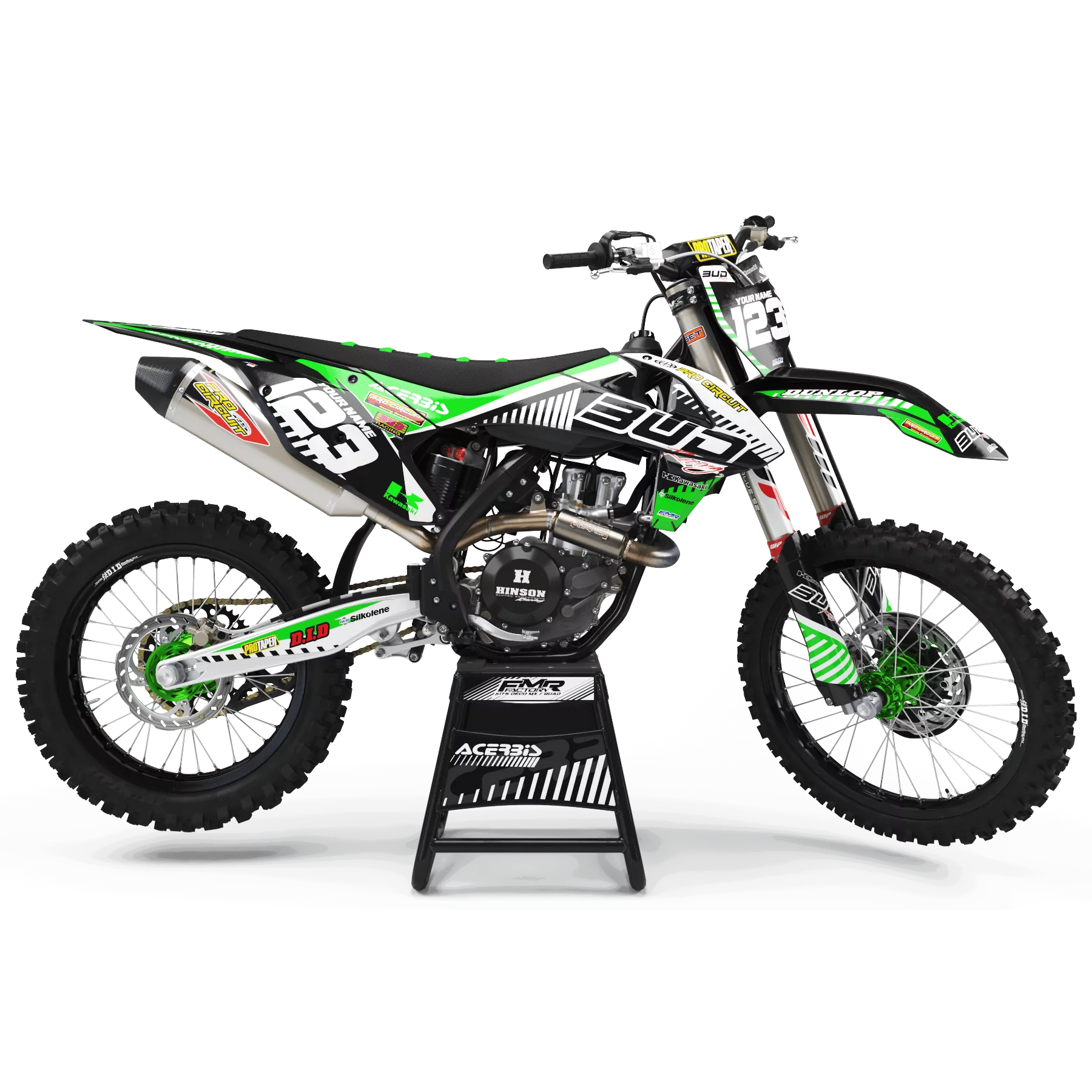 Kit adhesivos moto KIT ADHESIVOS MOTOCROSS BUD Racing kawasaki (ref:prda12b)