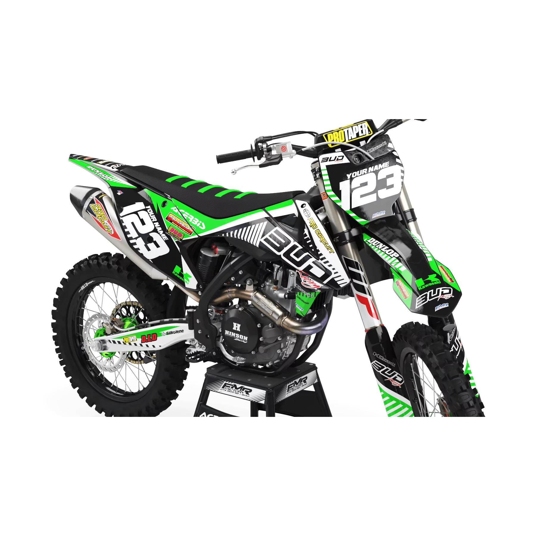 Kit adhesivos moto KIT ADHESIVOS MOTOCROSS BUD Racing kawasaki (ref:prda12b)