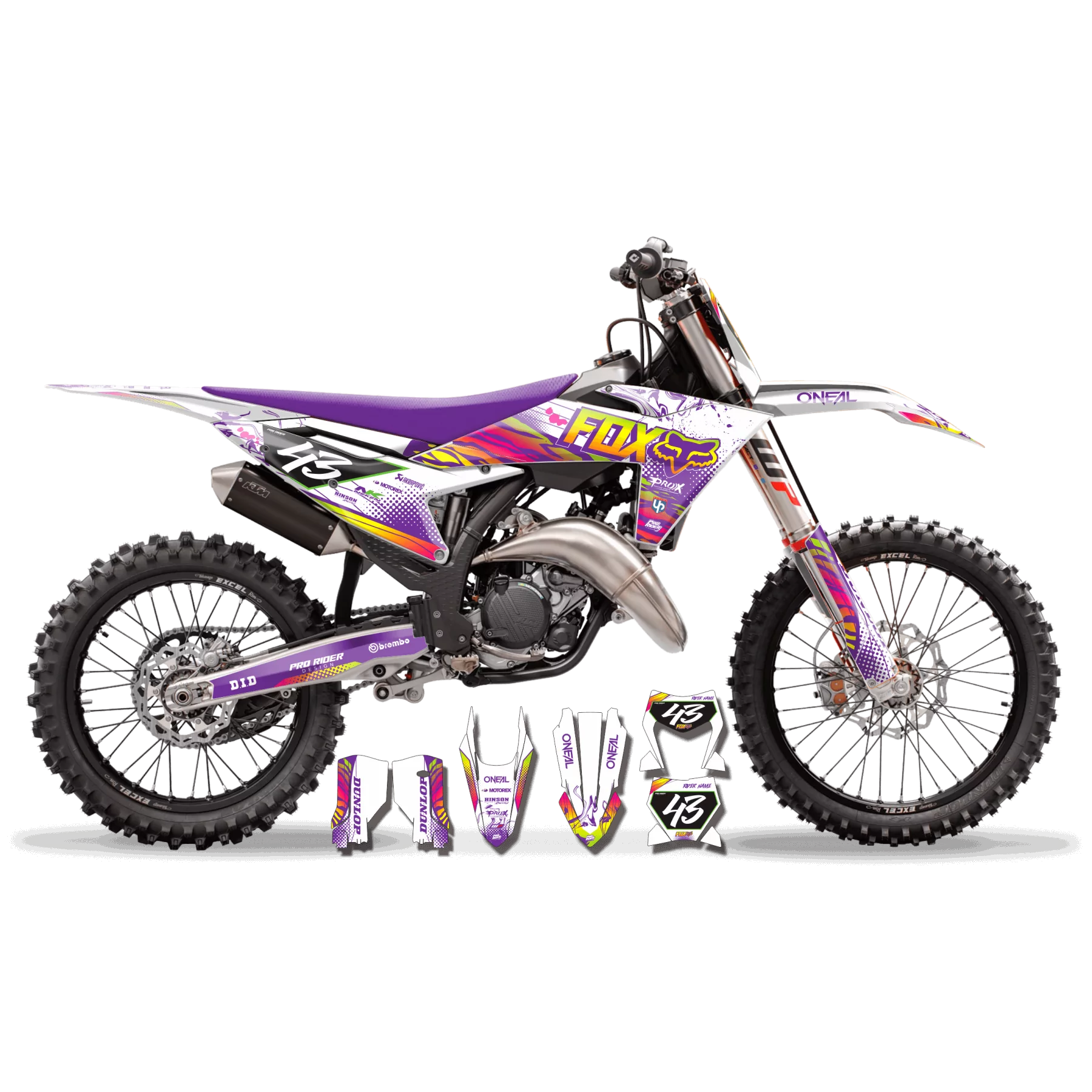 Kit adesivos moto Kit adesivos personalizável - RAINBOW PURPLE