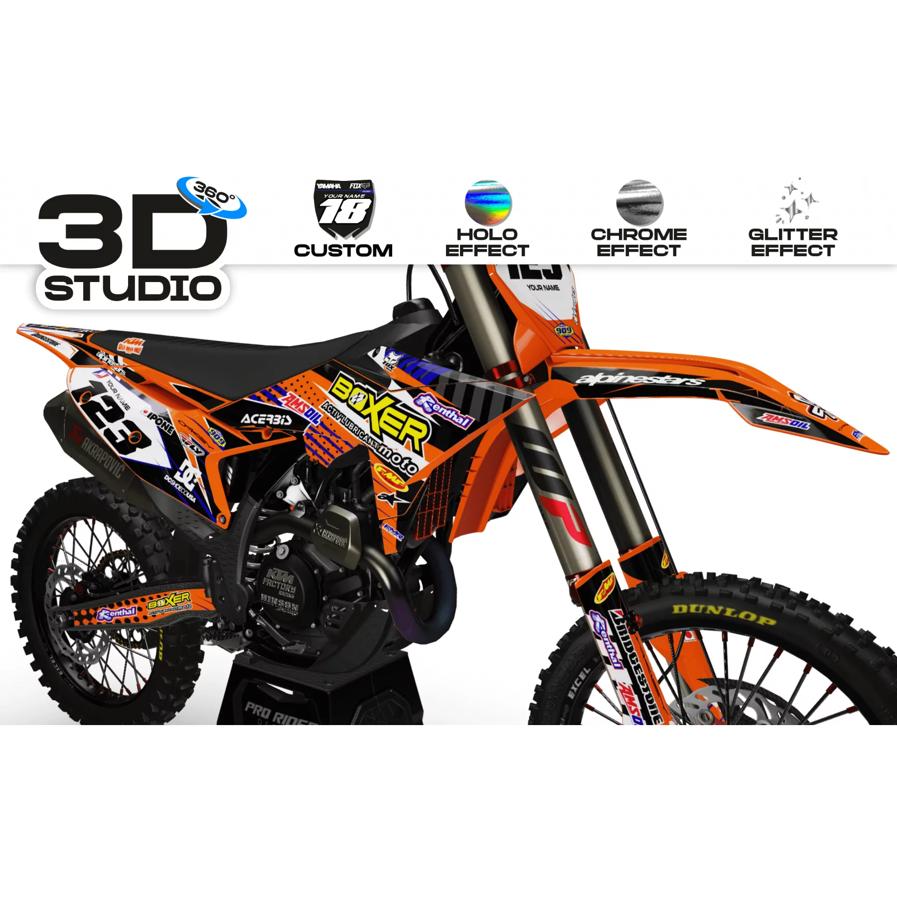 Kit adesivos moto KIT ADESIVOS MOTOCROSS BOXER laranja (ref:prda1c) 3D