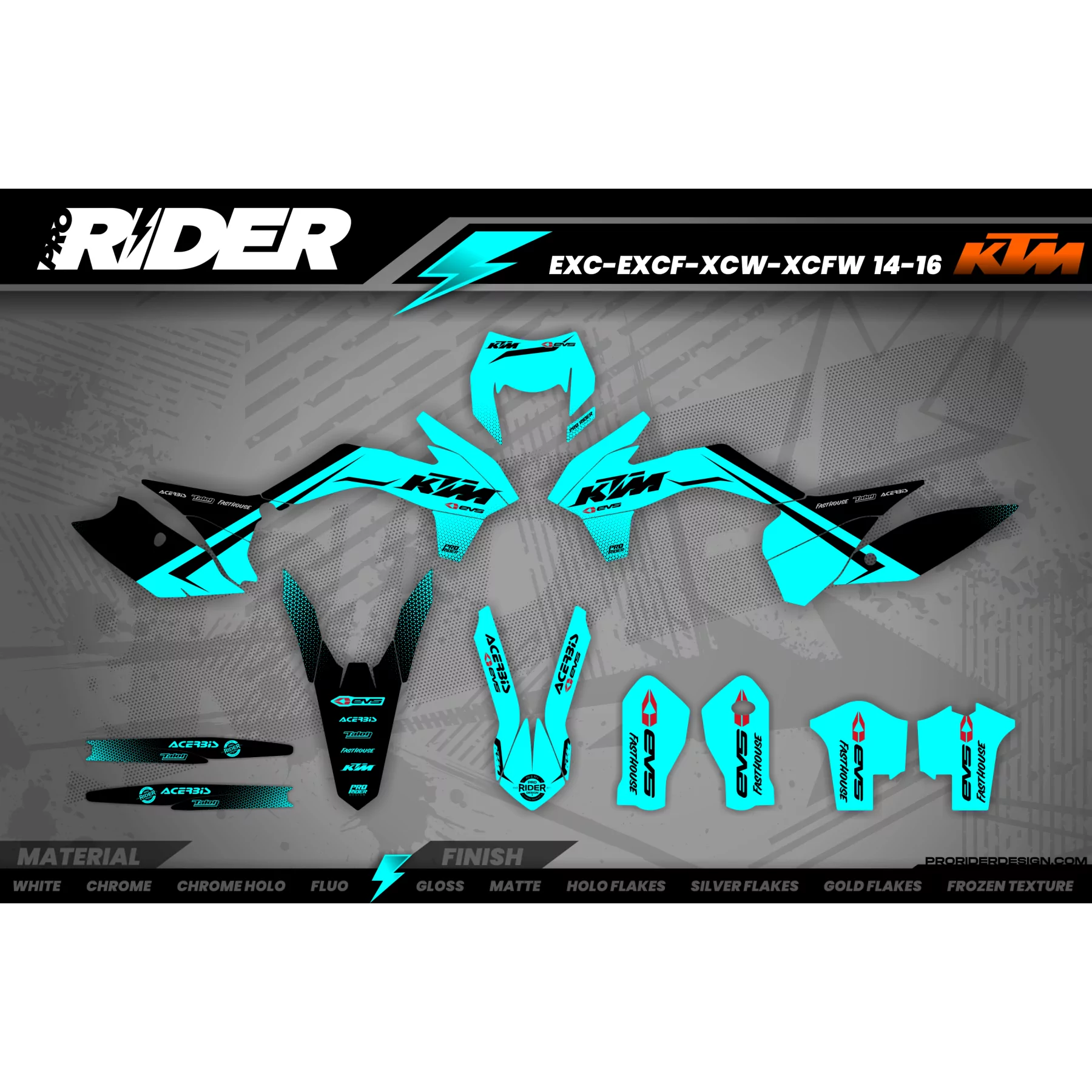 Kit adesivos moto KIT ADESIVOS Motocross PERSO KTM EVS TEAL
