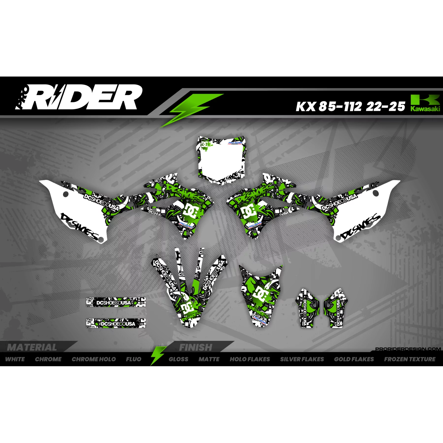 Kit adesivos moto KIT ADESIVOS MOTOCROSS DC B&W verde (ref:prda15b)