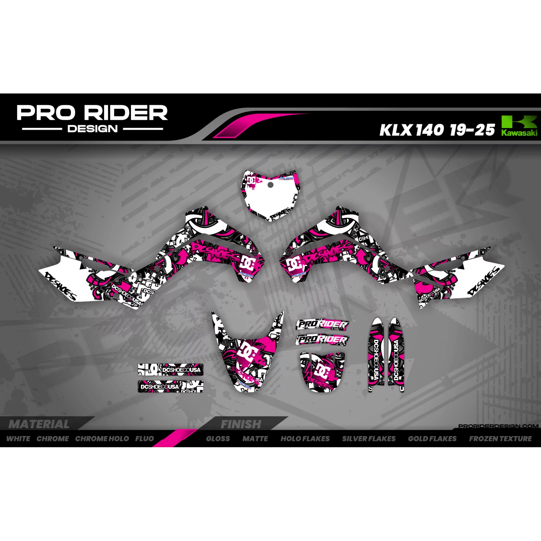 Kit déco moto KIT DECO MOTOCROSS DC B&W rose (ref:prda15p)
