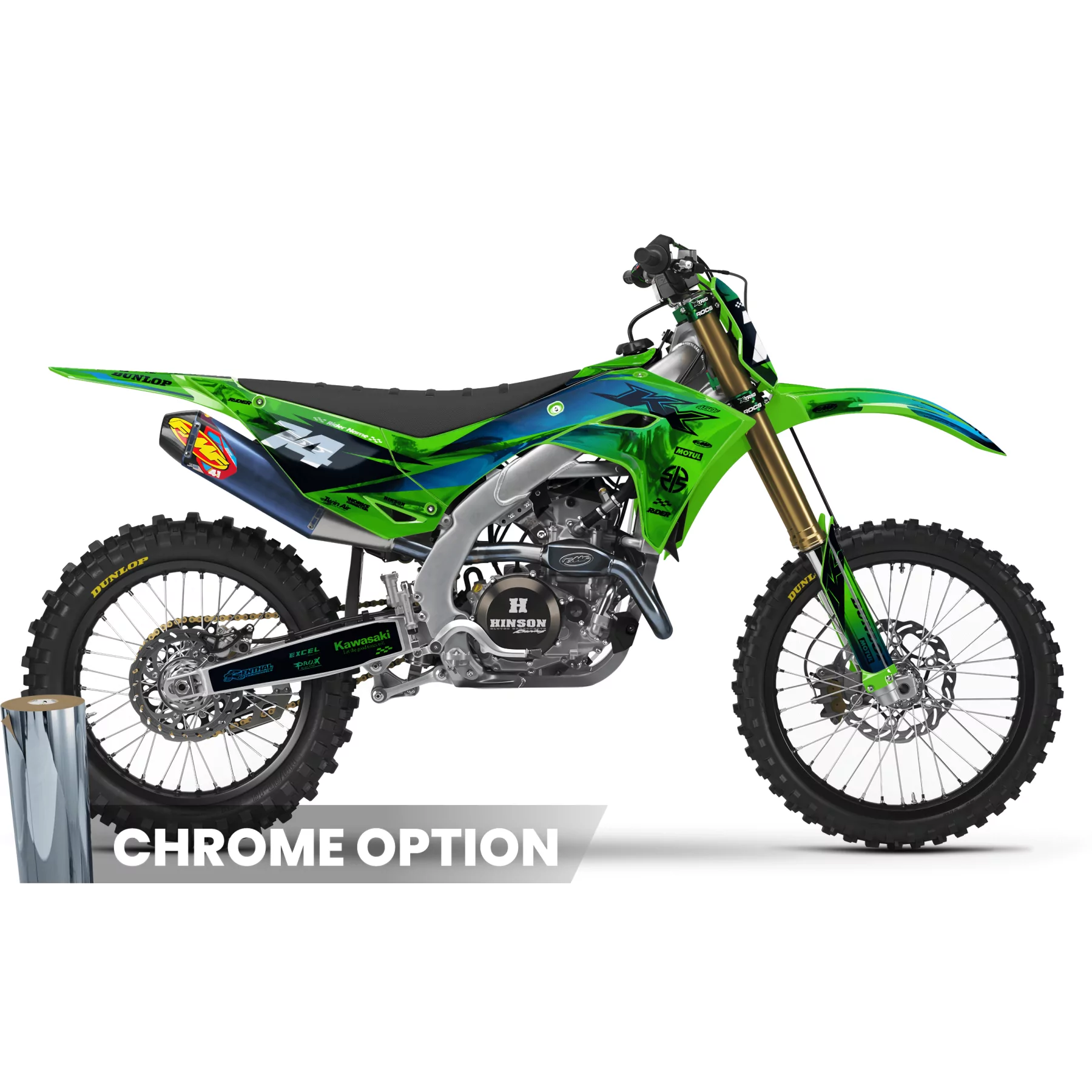 Stickerset moto STICKERSET MOTOCROSS KAWASAKI RACESPEC GREEN