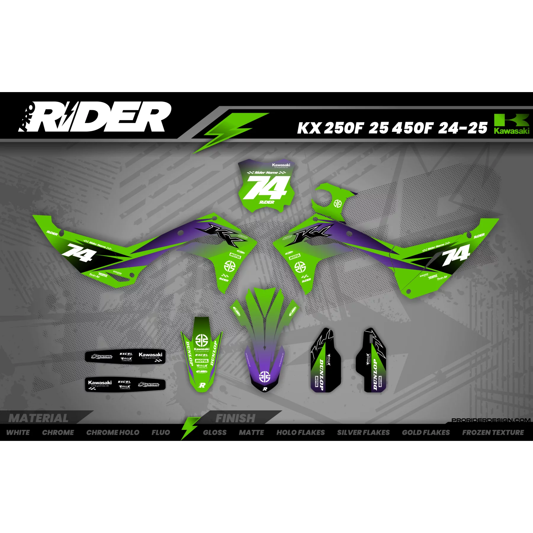 Kit adesivos moto KIT ADESIVOS MOTOCROSS KAWASAKI RACESPEC PURPLE