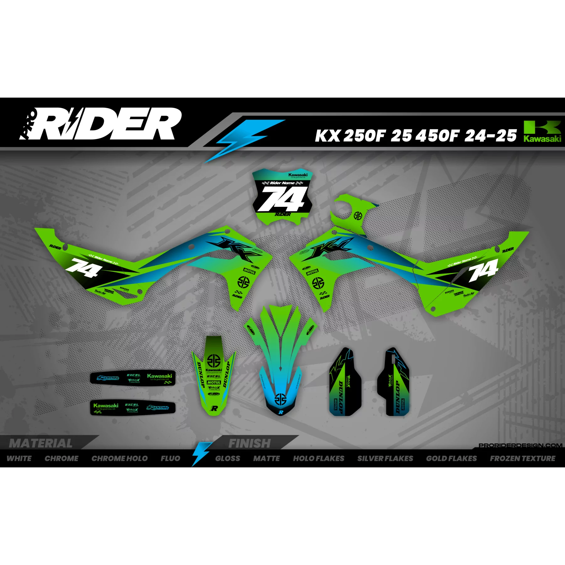 Stickerset moto Stickerset MOTOCROSS KAWASAKI RACESPEC GREEN