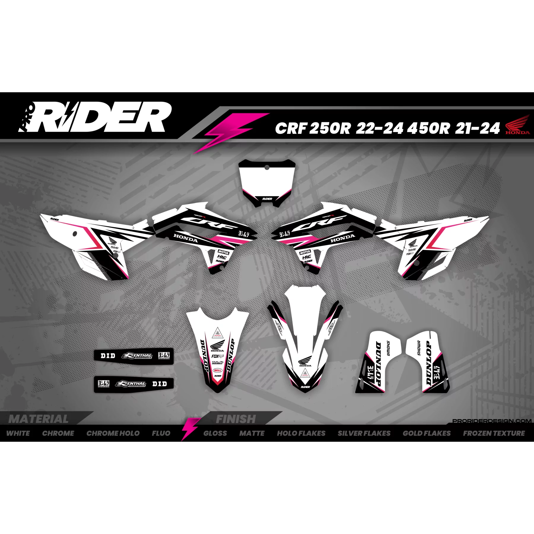 Kit adesivos moto KIT ADESIVOS MOTOCROSS HONDA WHITE RIFT