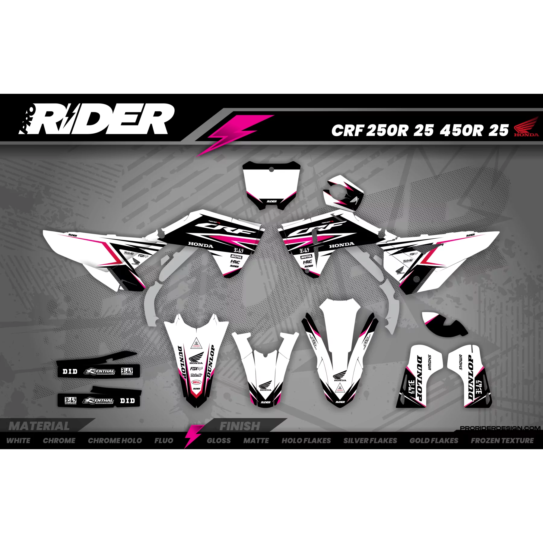 Kit adhesivos moto KIT ADHESIVOS MOTOCROSS HONDA WHITE RIFT
