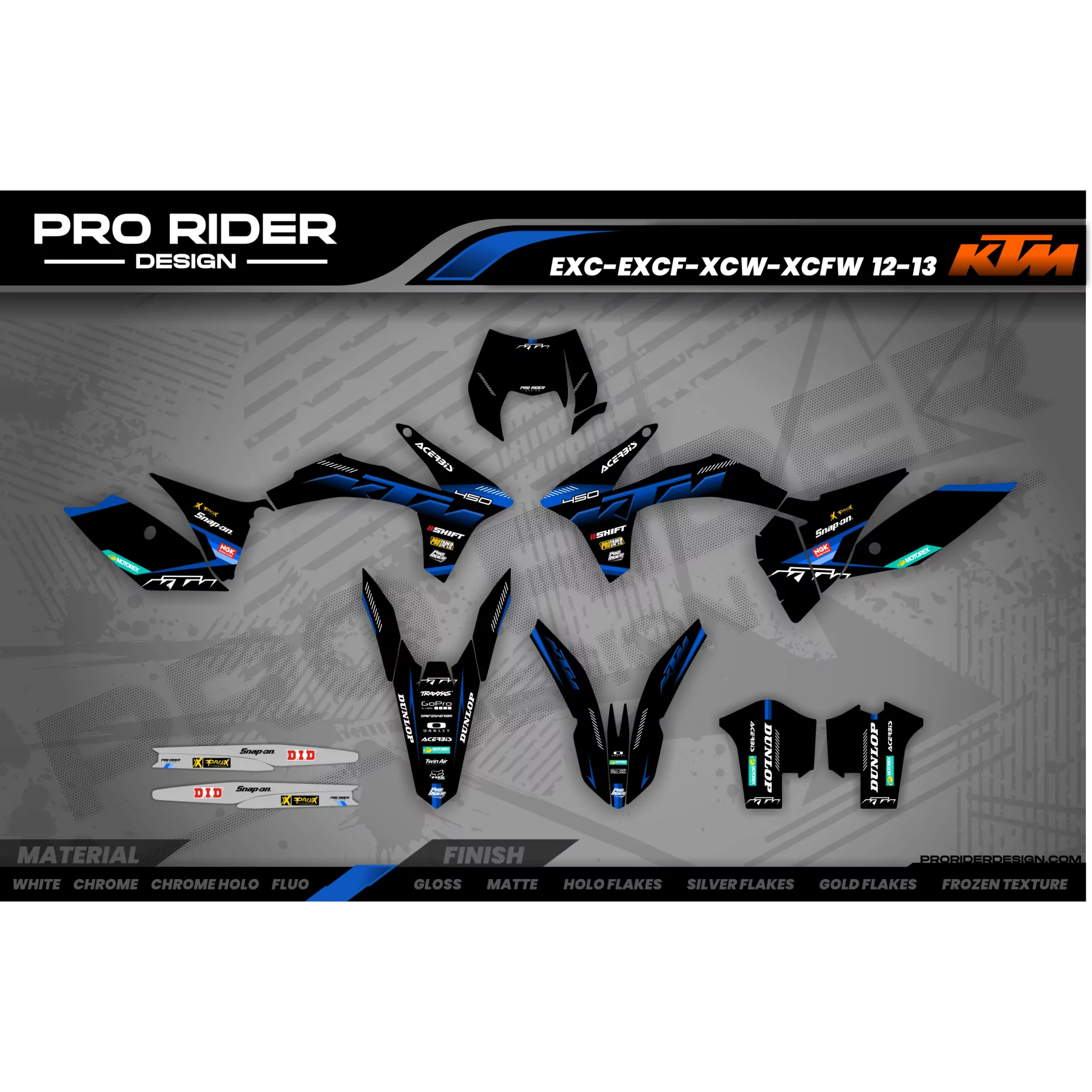 Stickerset moto Stickerset Motocross KTM SX SXF EXC | Shadow Edition | Black blue