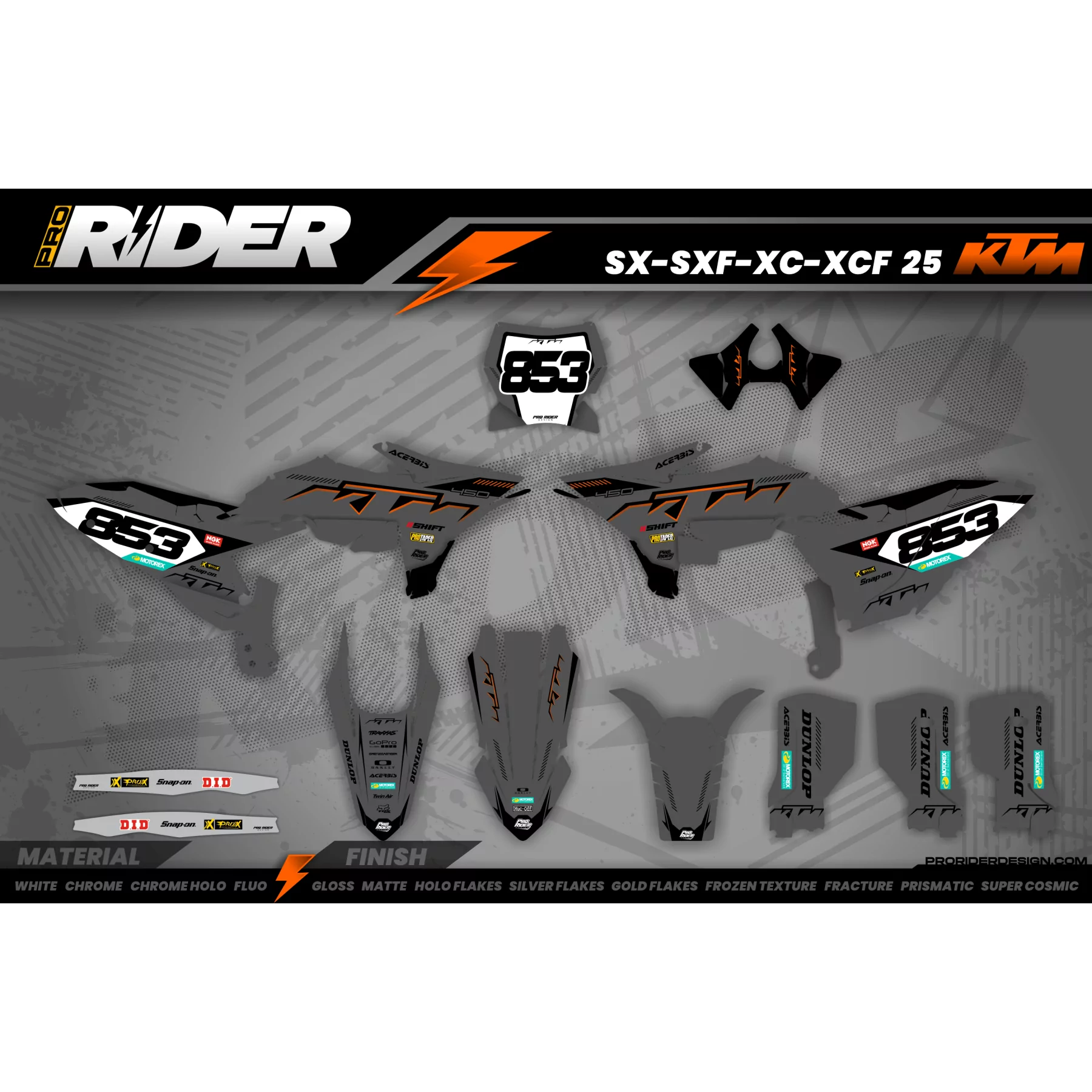 Kit adesivos moto Kit adesivos Motocross KTM SX SXF EXC | Shadow Edition | Grey black