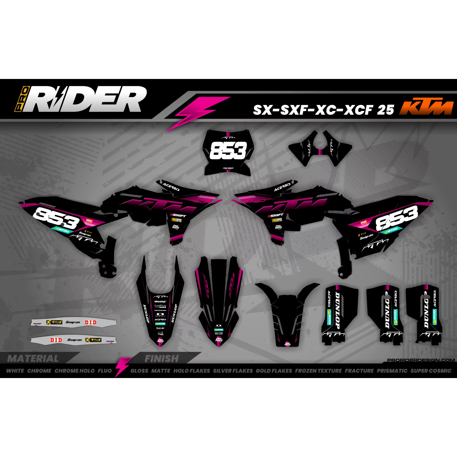 Stickerset moto Stickerset Motocross KTM SX SXF EXC | Shadow Edition | Black pink