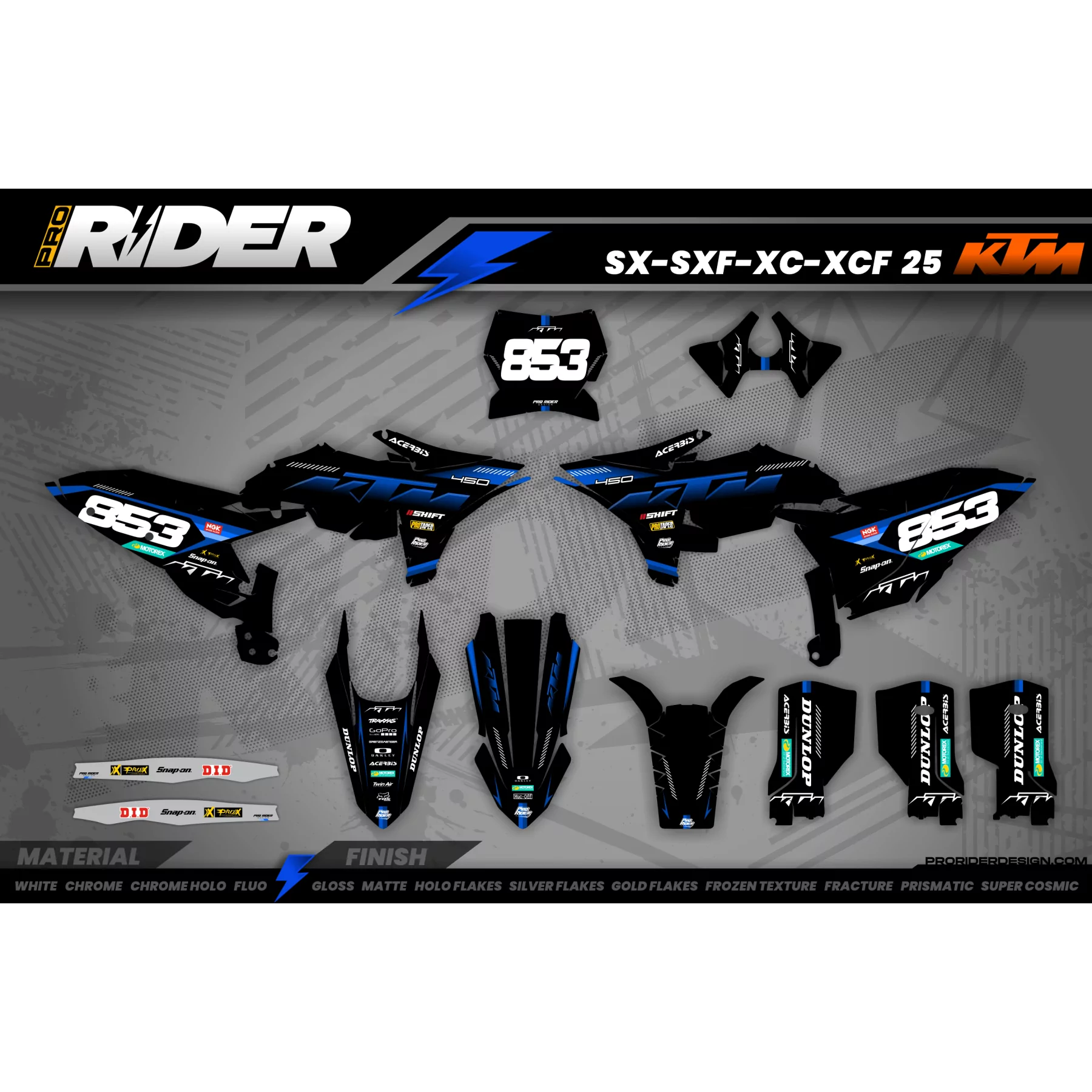 Kit adhesivos moto Kit adhesivos Motocross KTM SX SXF EXC | Shadow Edition | Black blue