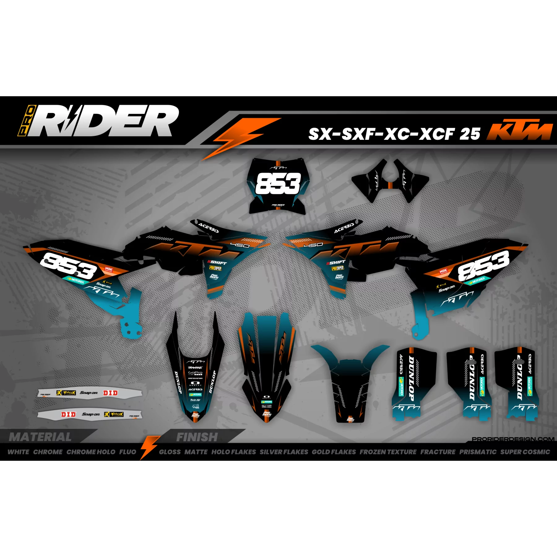 Kit adesivos moto Kit adesivos Motocross KTM SX SXF EXC | Shadow Edition | Black orange dark teal