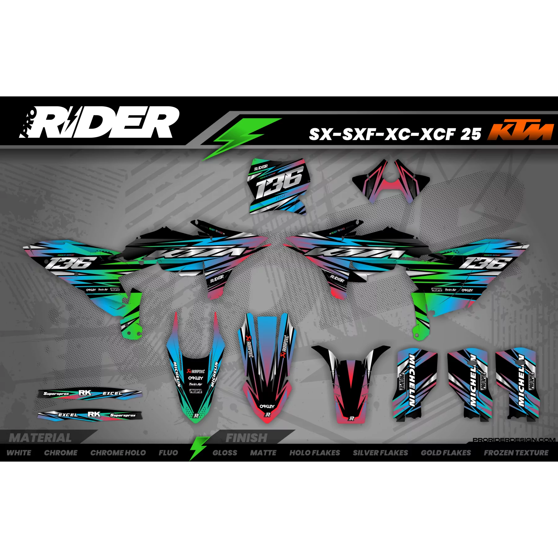 Kit adesivos moto KIT ADESIVOS MOTOCROSS KTM GREEN LUMEN