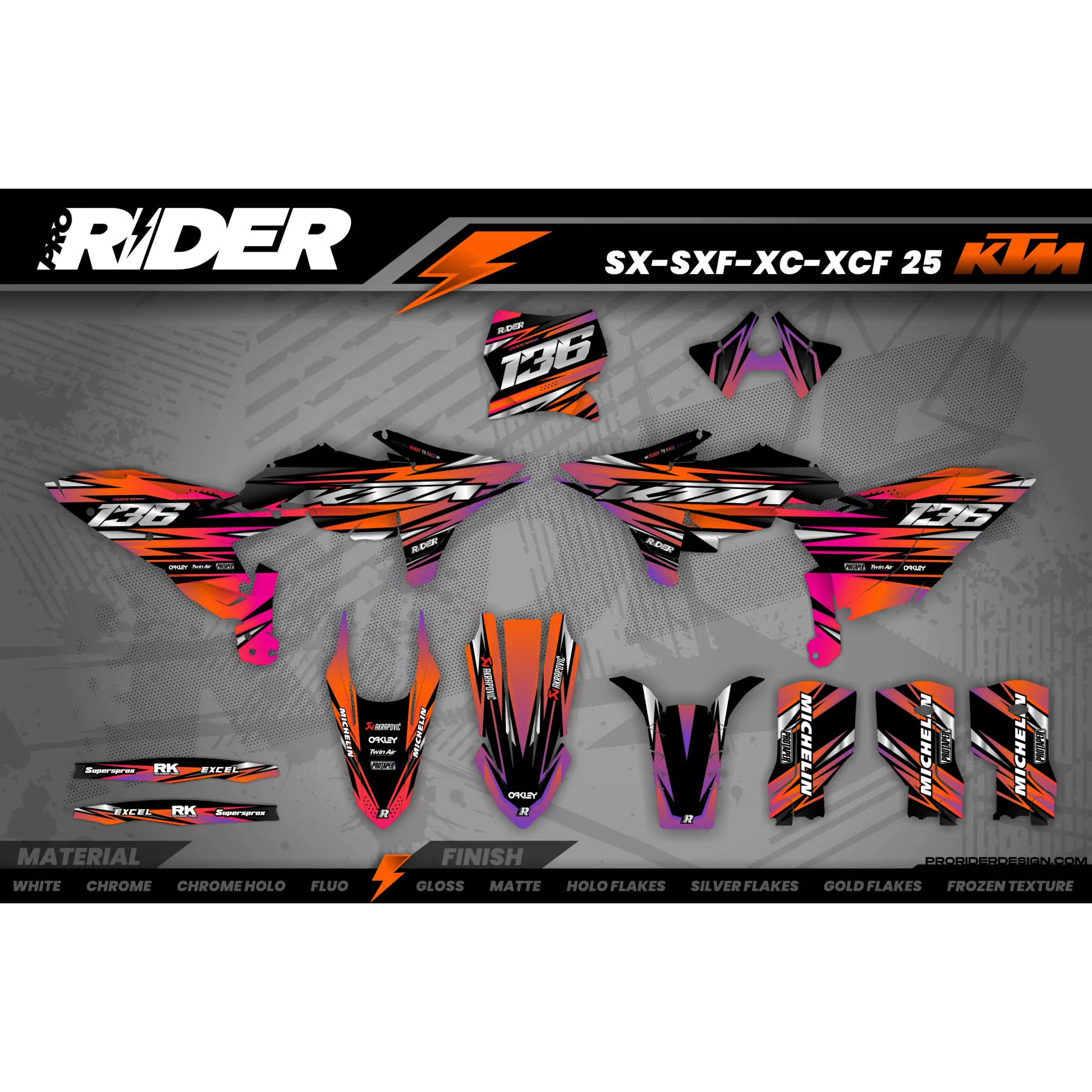Stickerset moto STICKERSET MOTOCROSS KTM ORANGE LUMEN