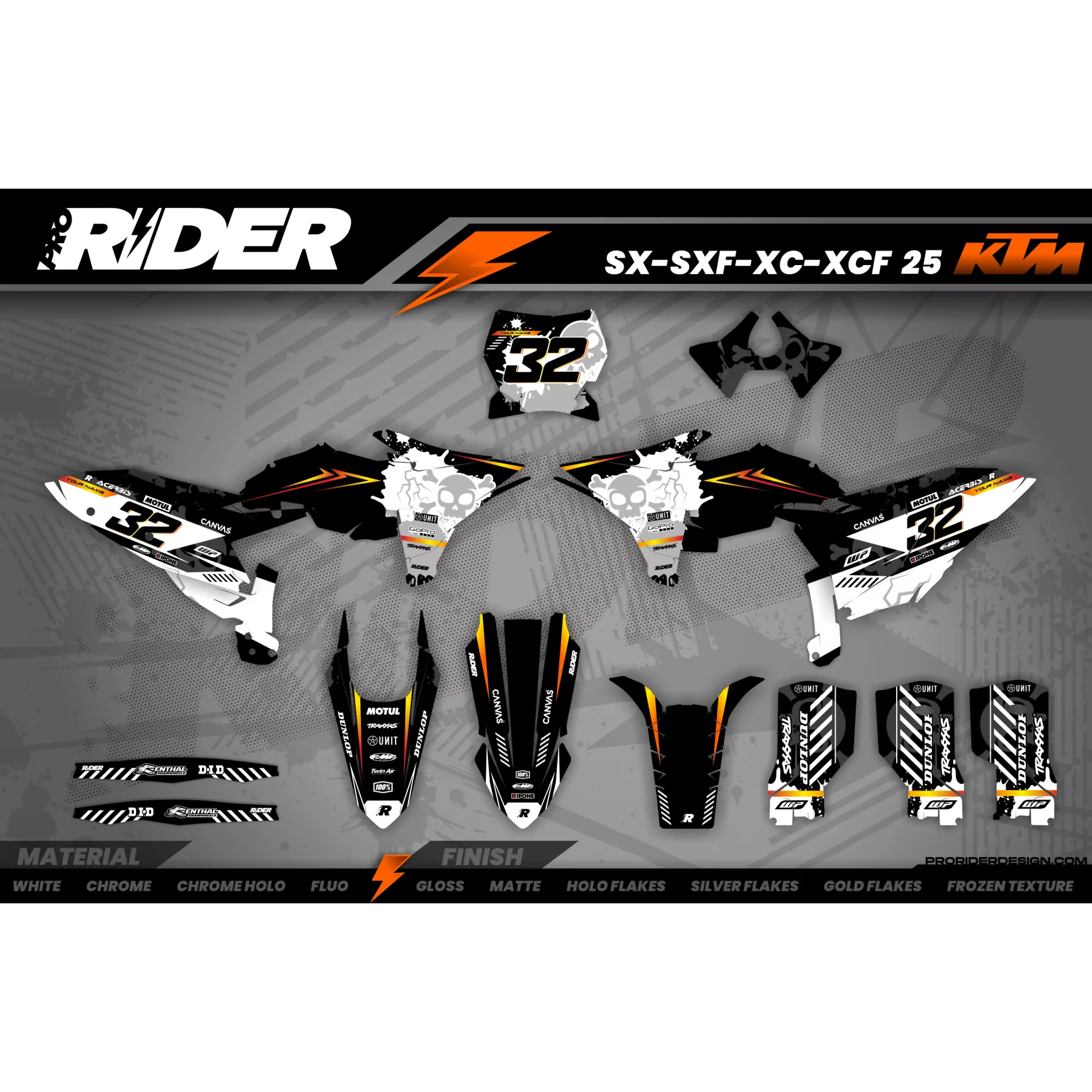 Stickerset moto STICKERSET MOTOCROSS KTM ORANGE SKULL