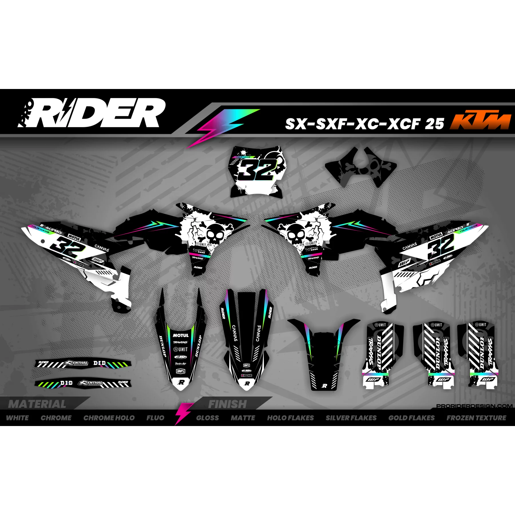 Kit adesivos moto KIT ADESIVOS MOTOCROSS KTM GRADIENT SKULL