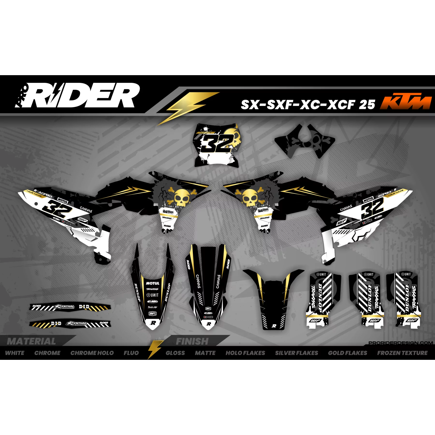 Kit adesivos moto KIT ADESIVOS MOTOCROSS KTM GOLD SKULL