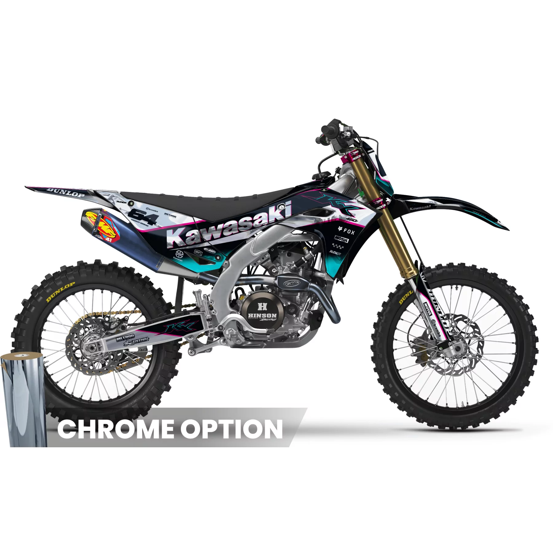 Stickerset moto STICKERSET MOTOCROSS KAWASAKI TEAL CORE