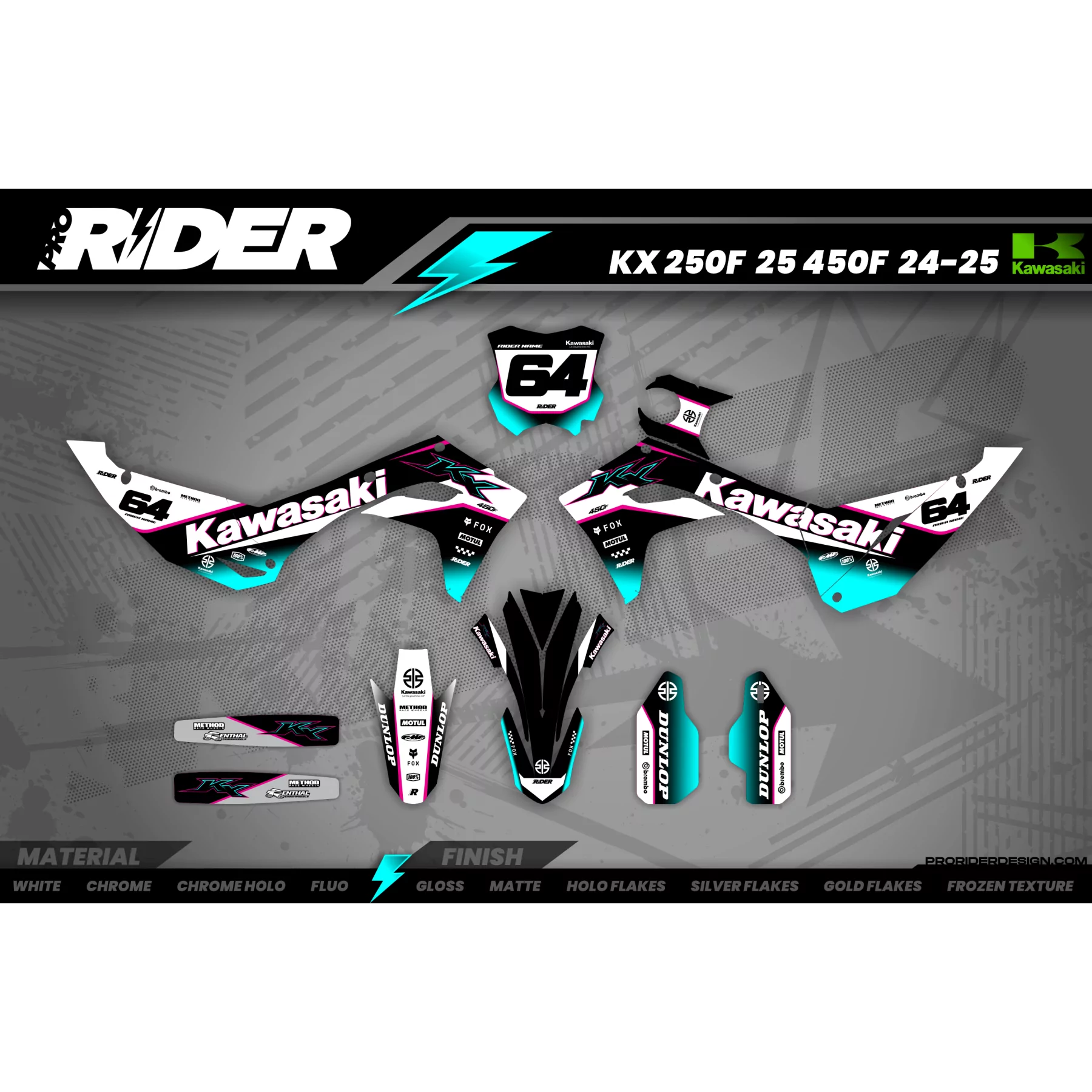 Stickerset moto STICKERSET MOTOCROSS KAWASAKI TEAL CORE
