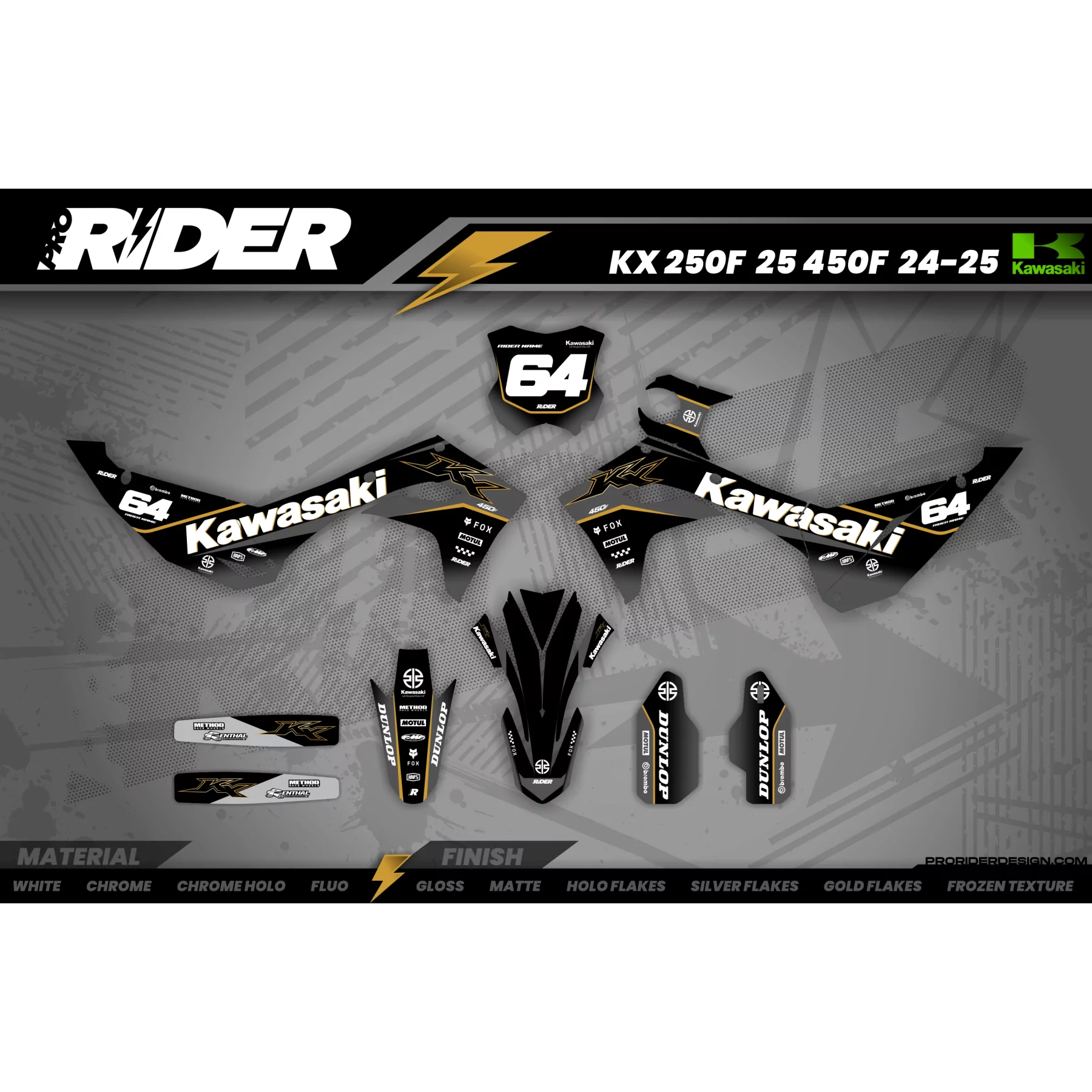 Kit adhesivos moto KIT ADHESIVOS MOTOCROSS KAWASAKI GOLD CORE