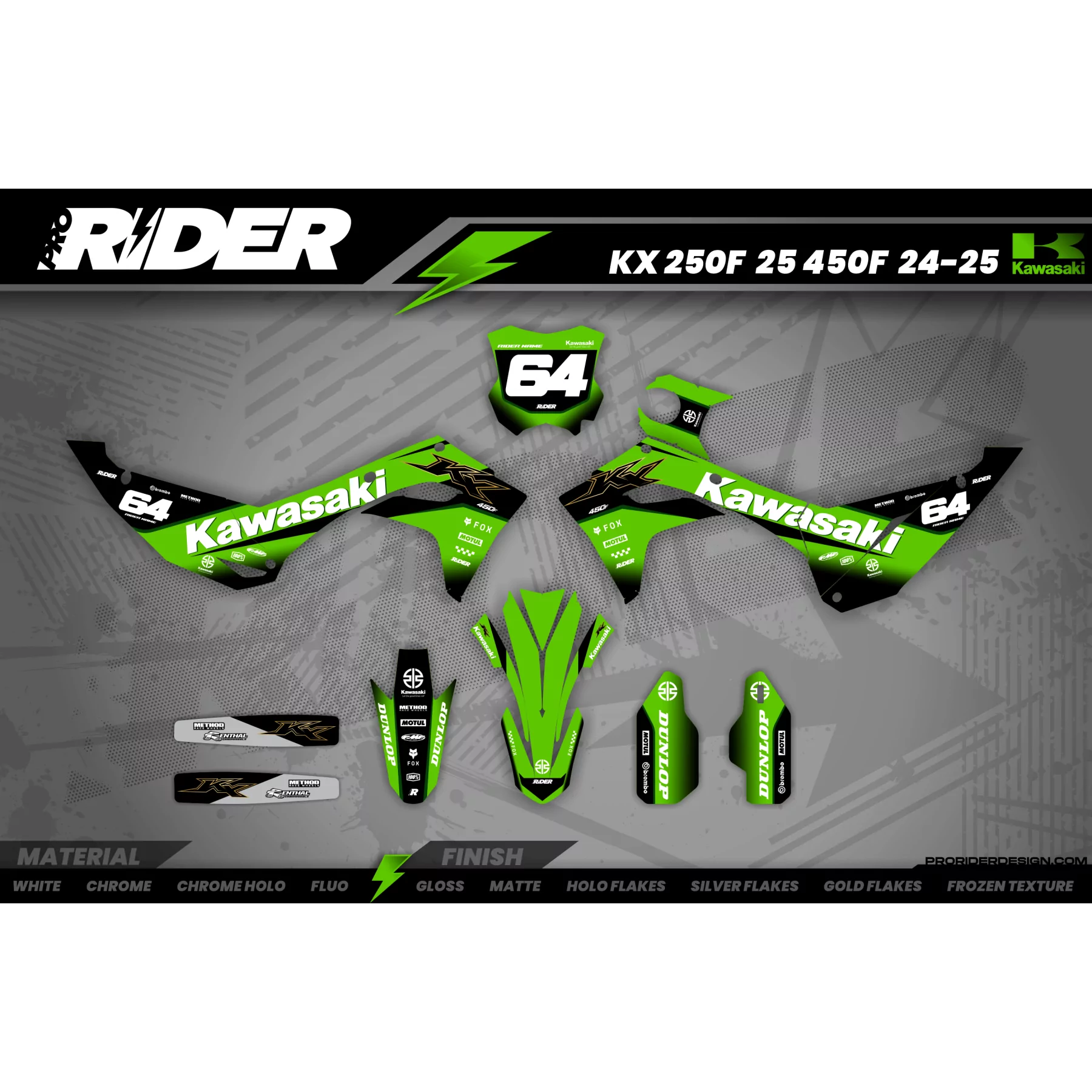 Kit adesivos moto KIT ADESIVOS MOTOCROSS KAWASAKI GREEN CORE
