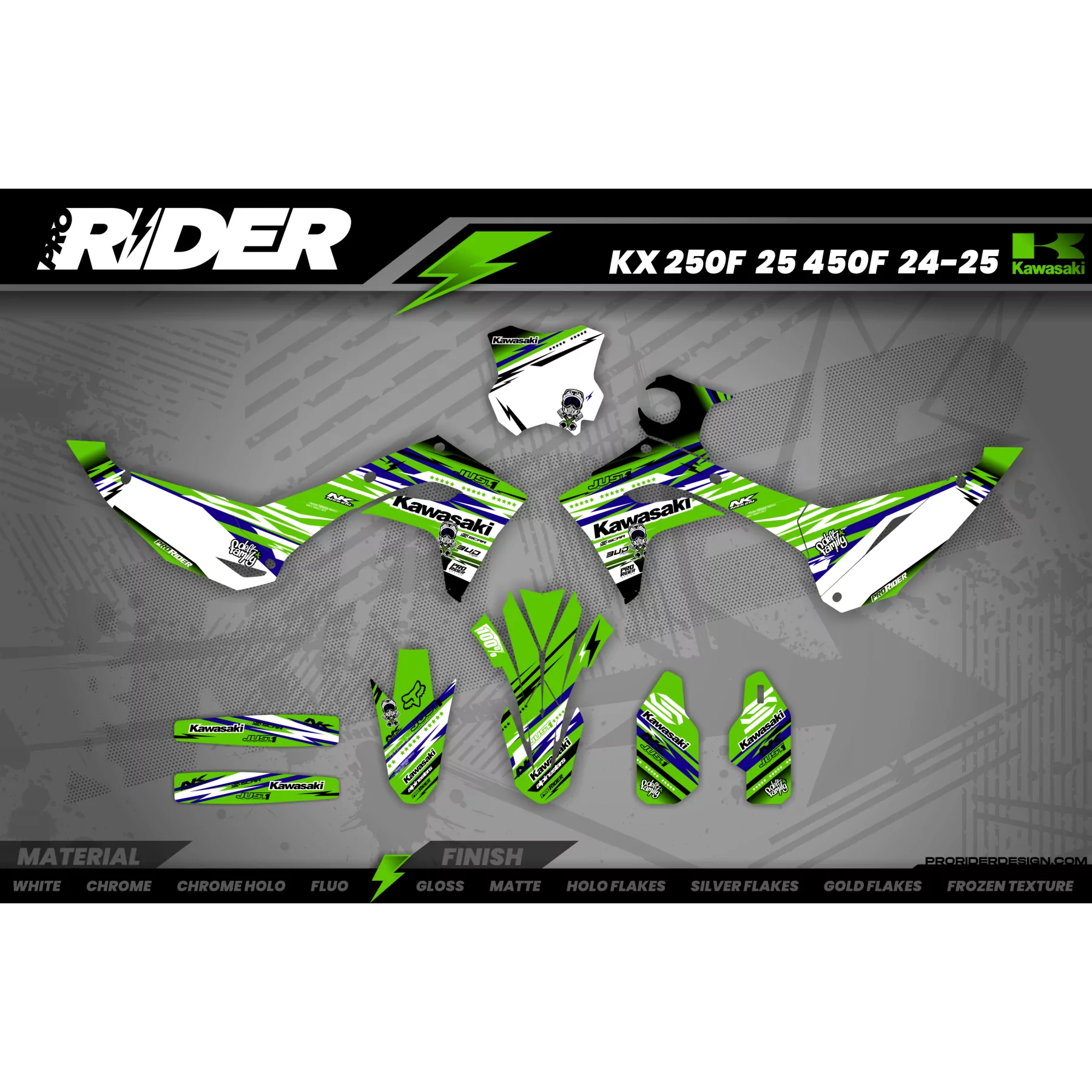 Kit adesivos moto KIT ADESIVOS Motocross KAWASAKI JUST1 BLUE